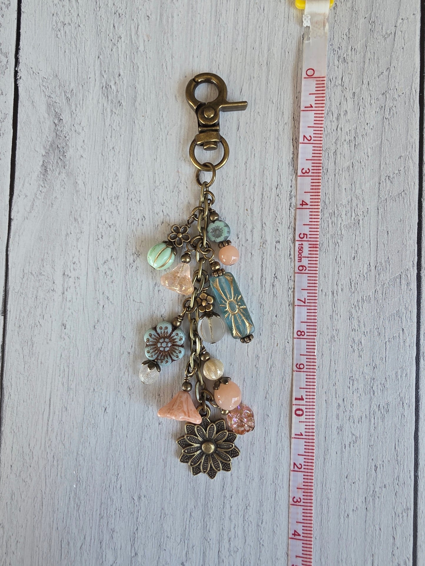 Boho Style Beaded Bag Charm Zipper Pull With  Flower Nature Theme