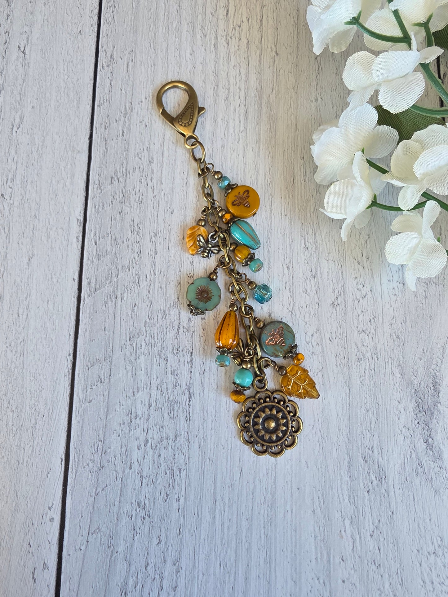 Boho Style Pollinator Bee Beaded Bag Charm Zipper Pull