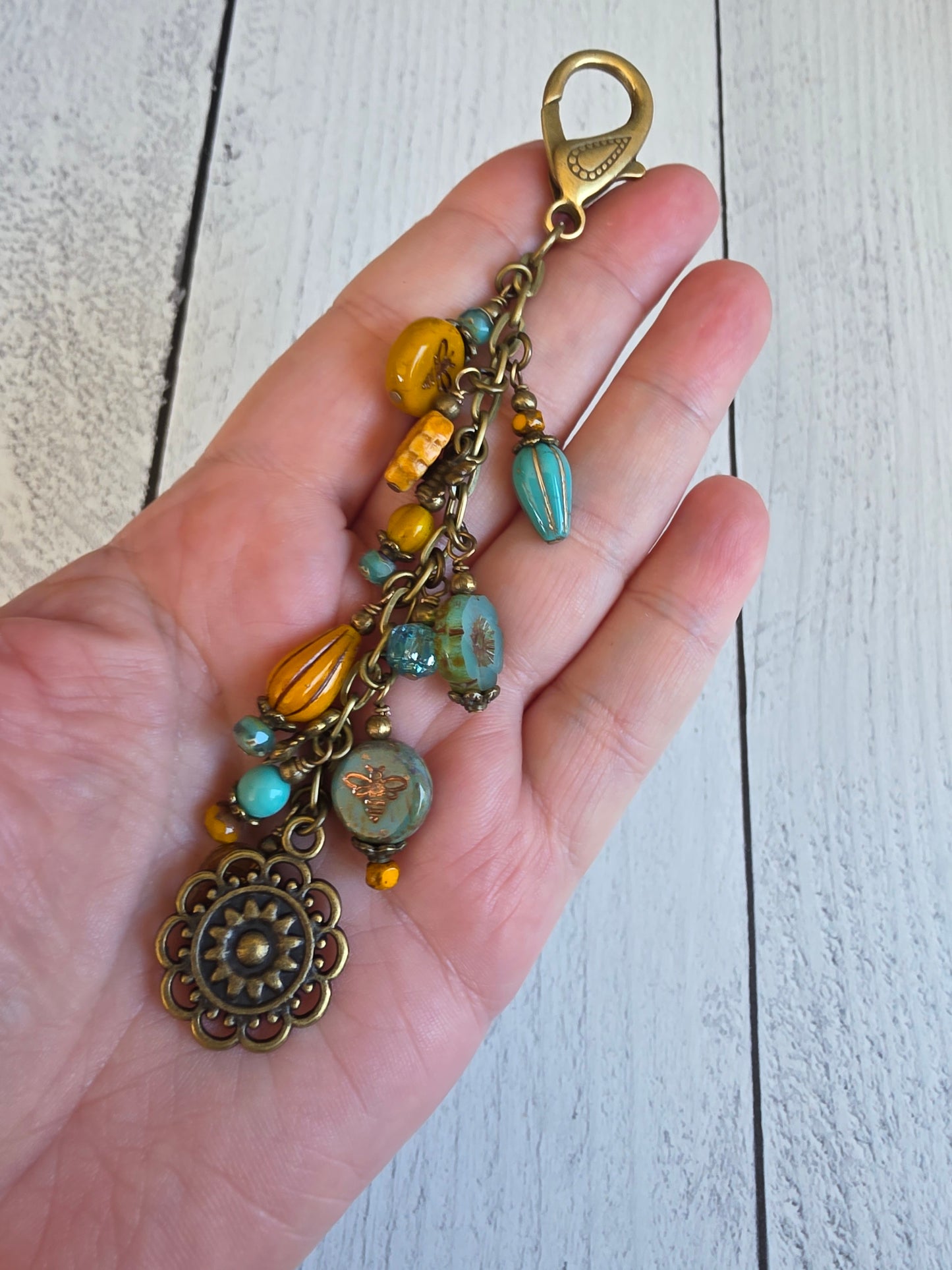 Boho Style Pollinator Bee Beaded Bag Charm Zipper Pull