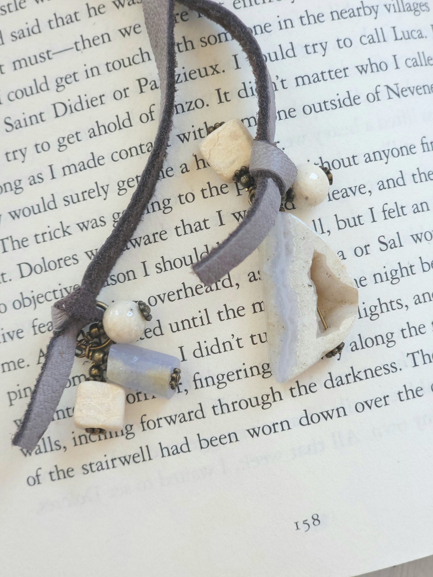 Blue Lace Agate and Leather Bookmark