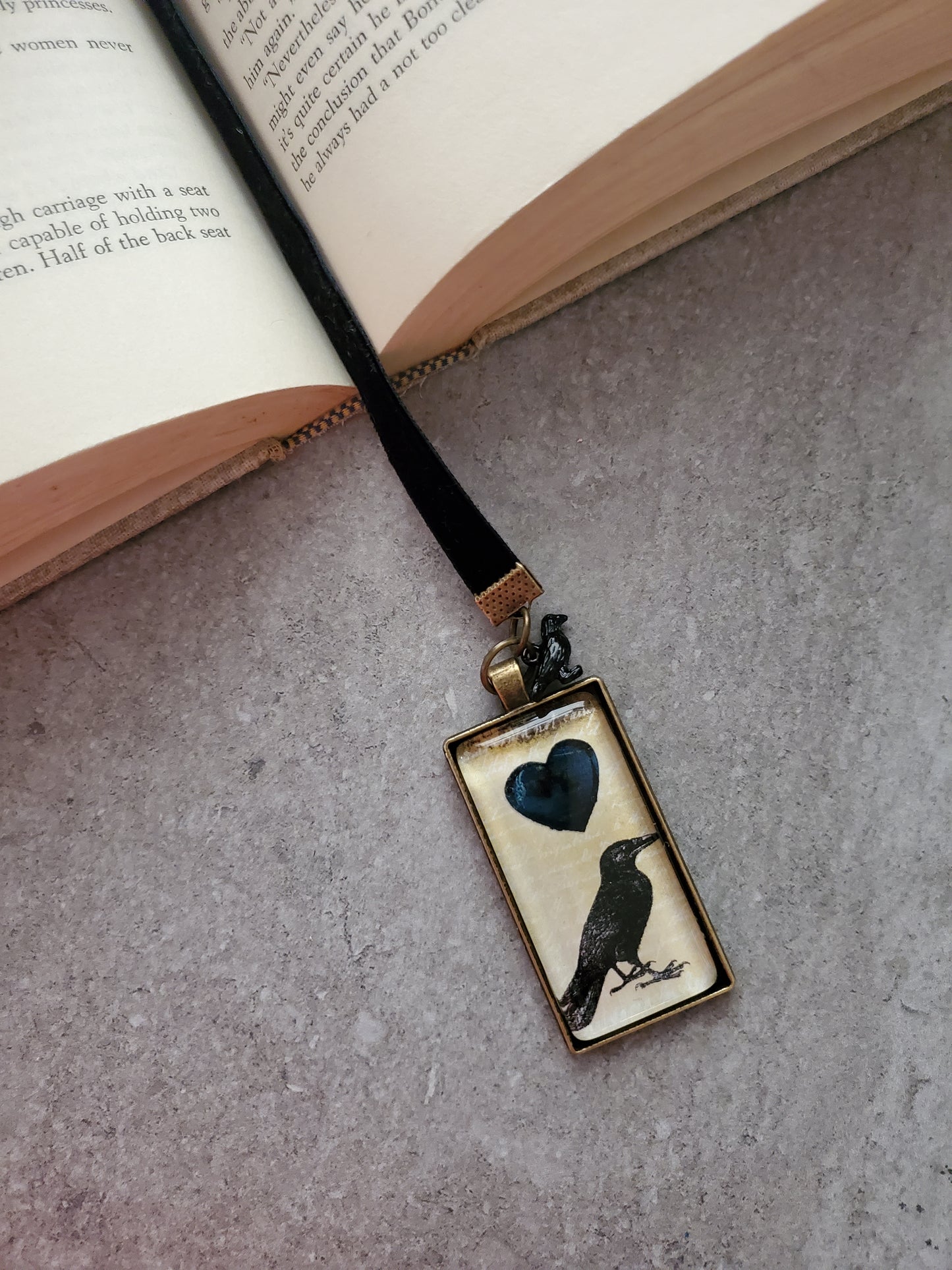 Black Raven Velvet Ribbon Bookmark