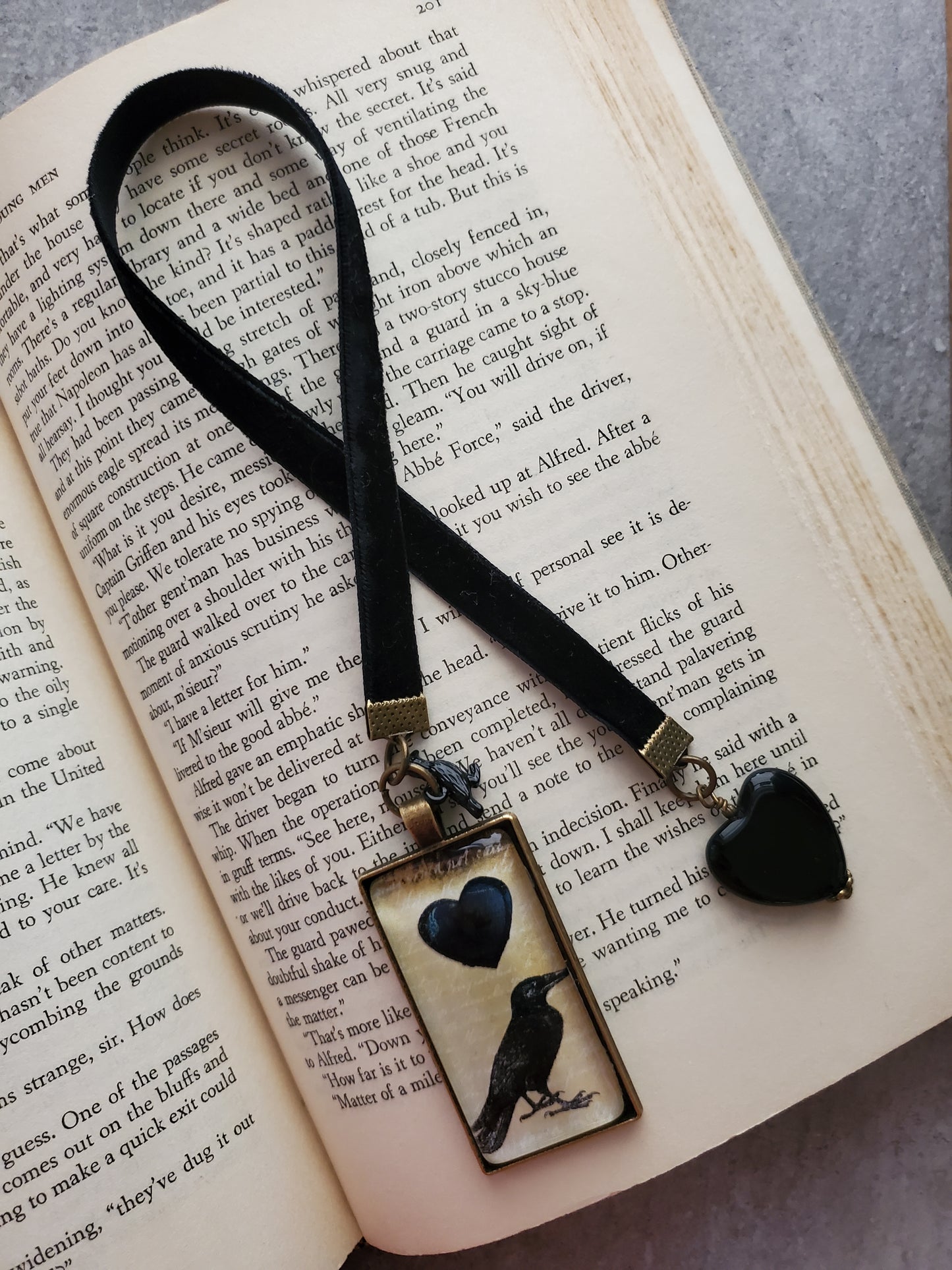 Black Raven Velvet Ribbon Bookmark