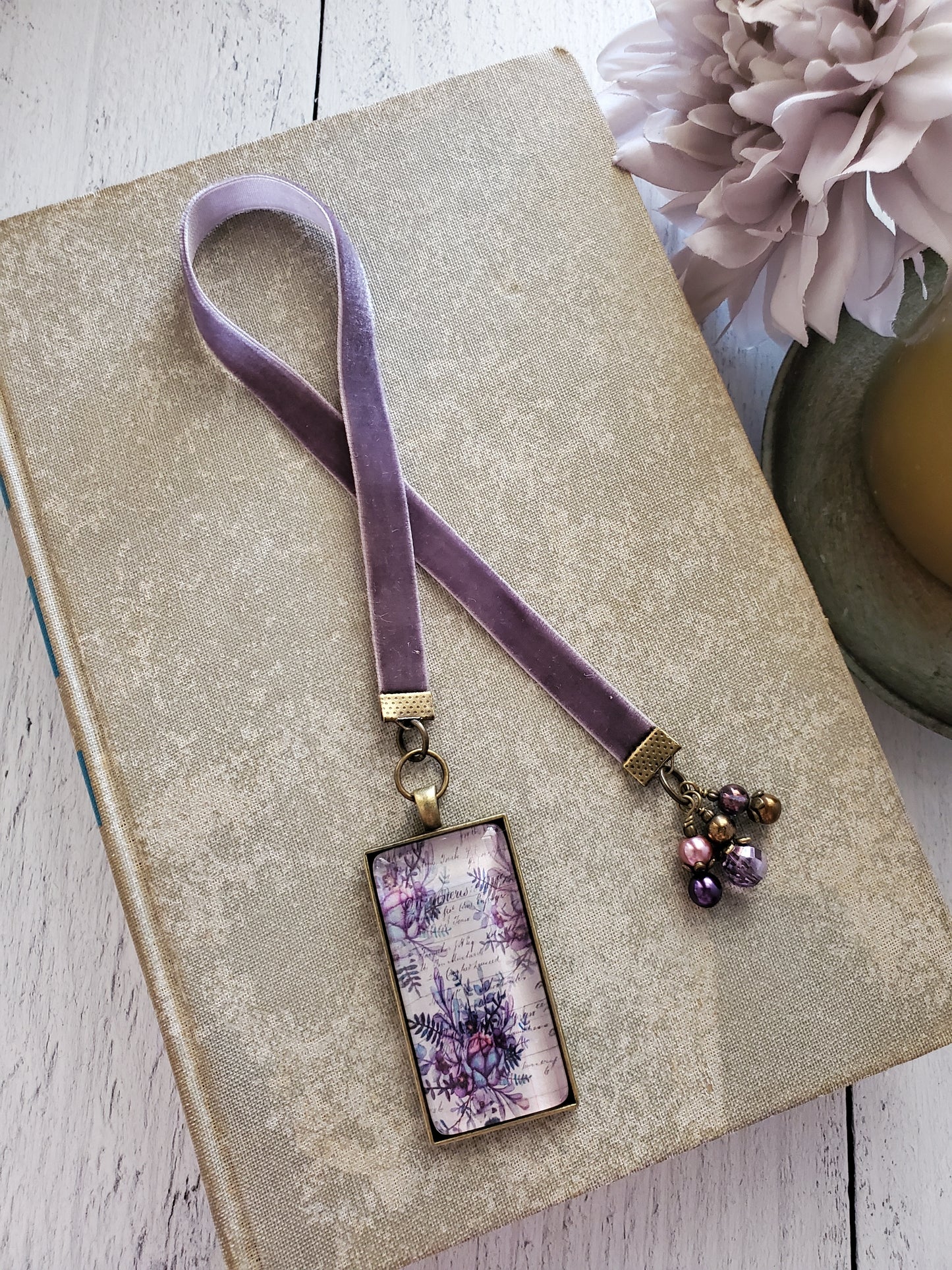 Purple Succulent Velvet Ribbon Bookmark
