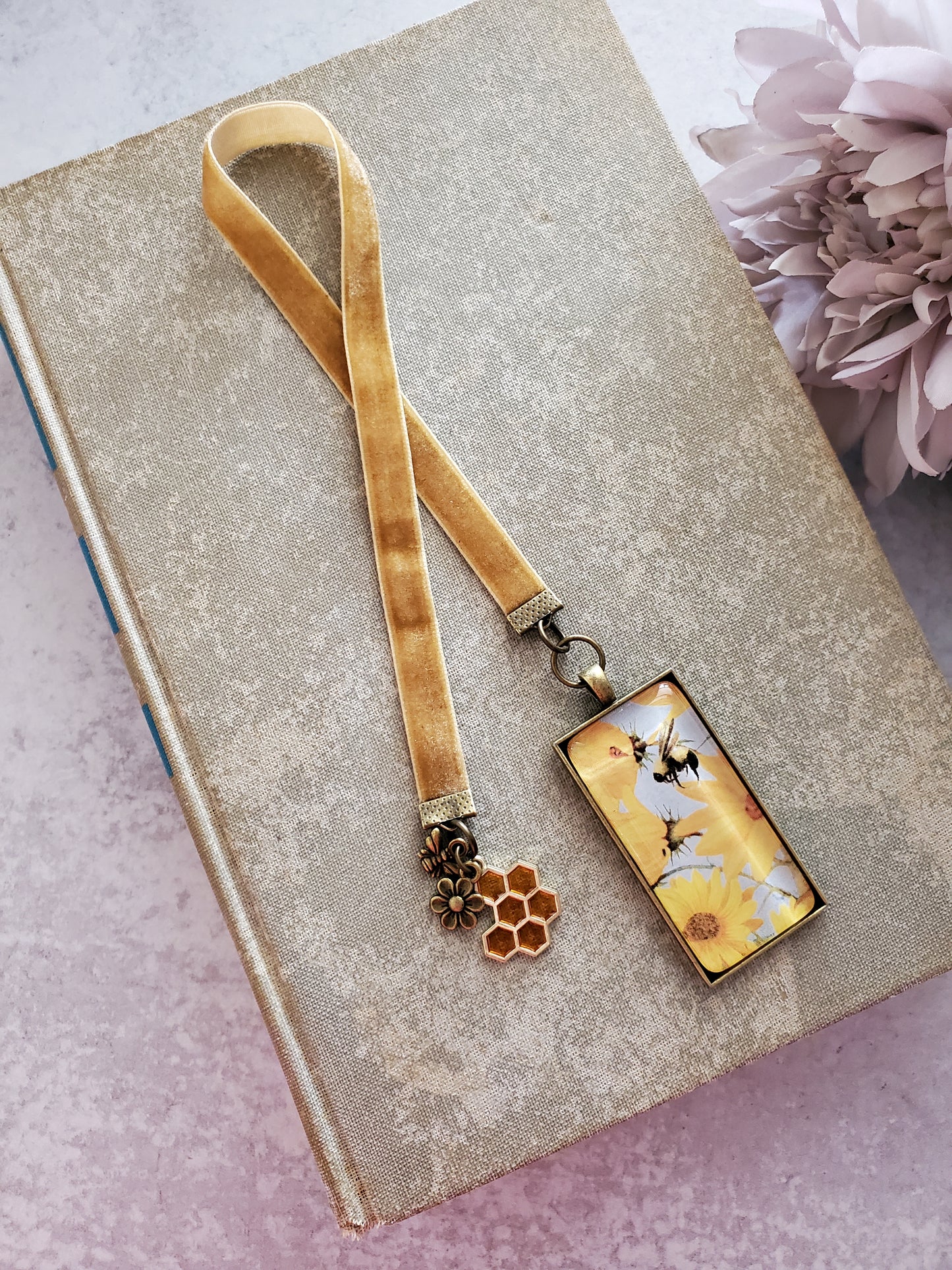 Honey Bee and Sunflower Velvet Ribbon Bookmark
