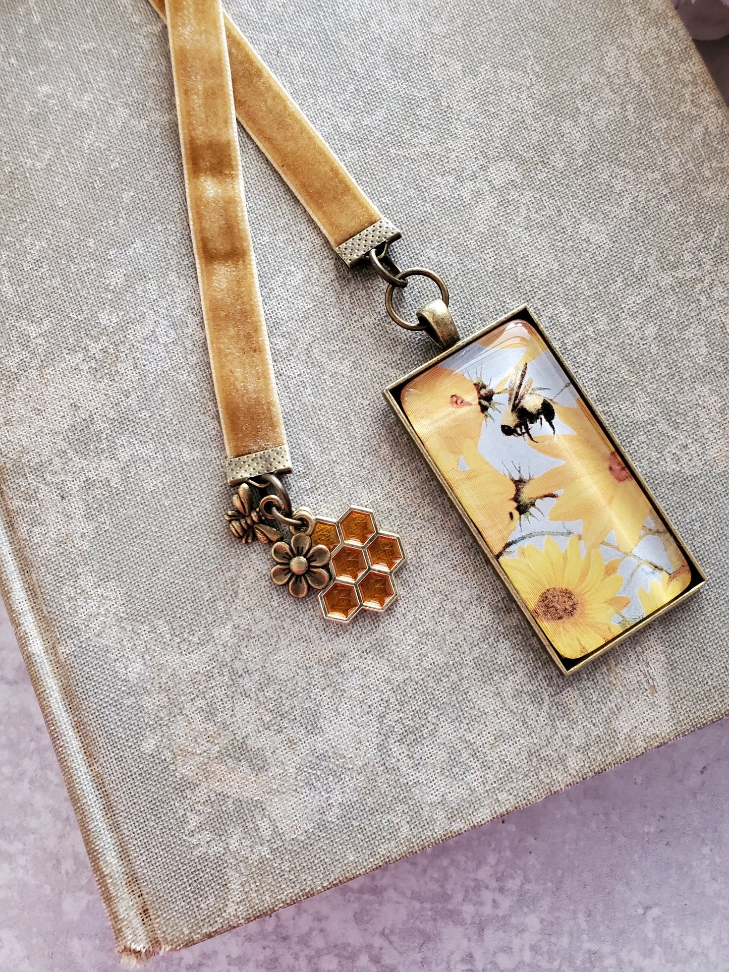 Honey Bee and Sunflower Velvet Ribbon Bookmark