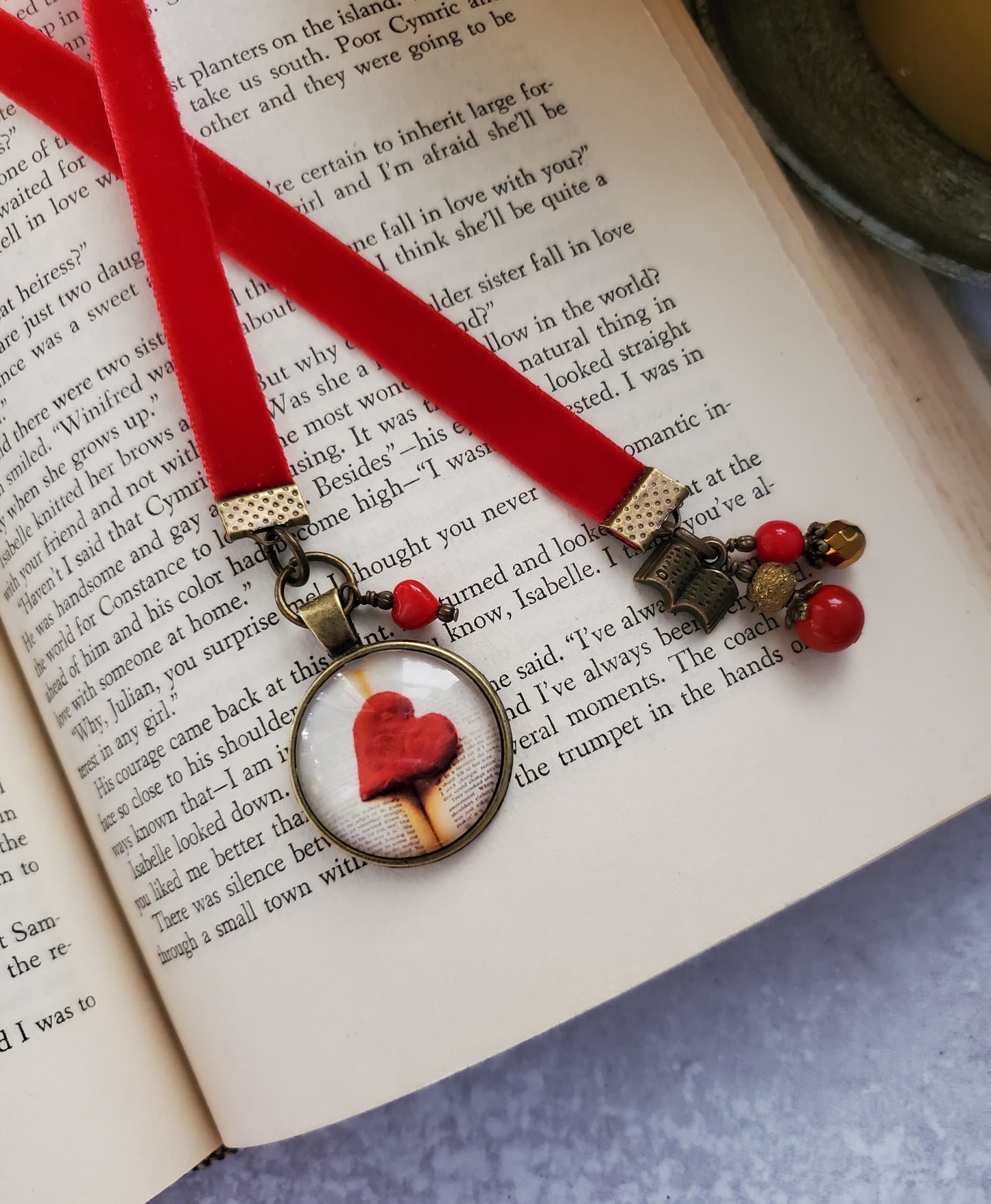 Red Heart and Velvet Bookmark