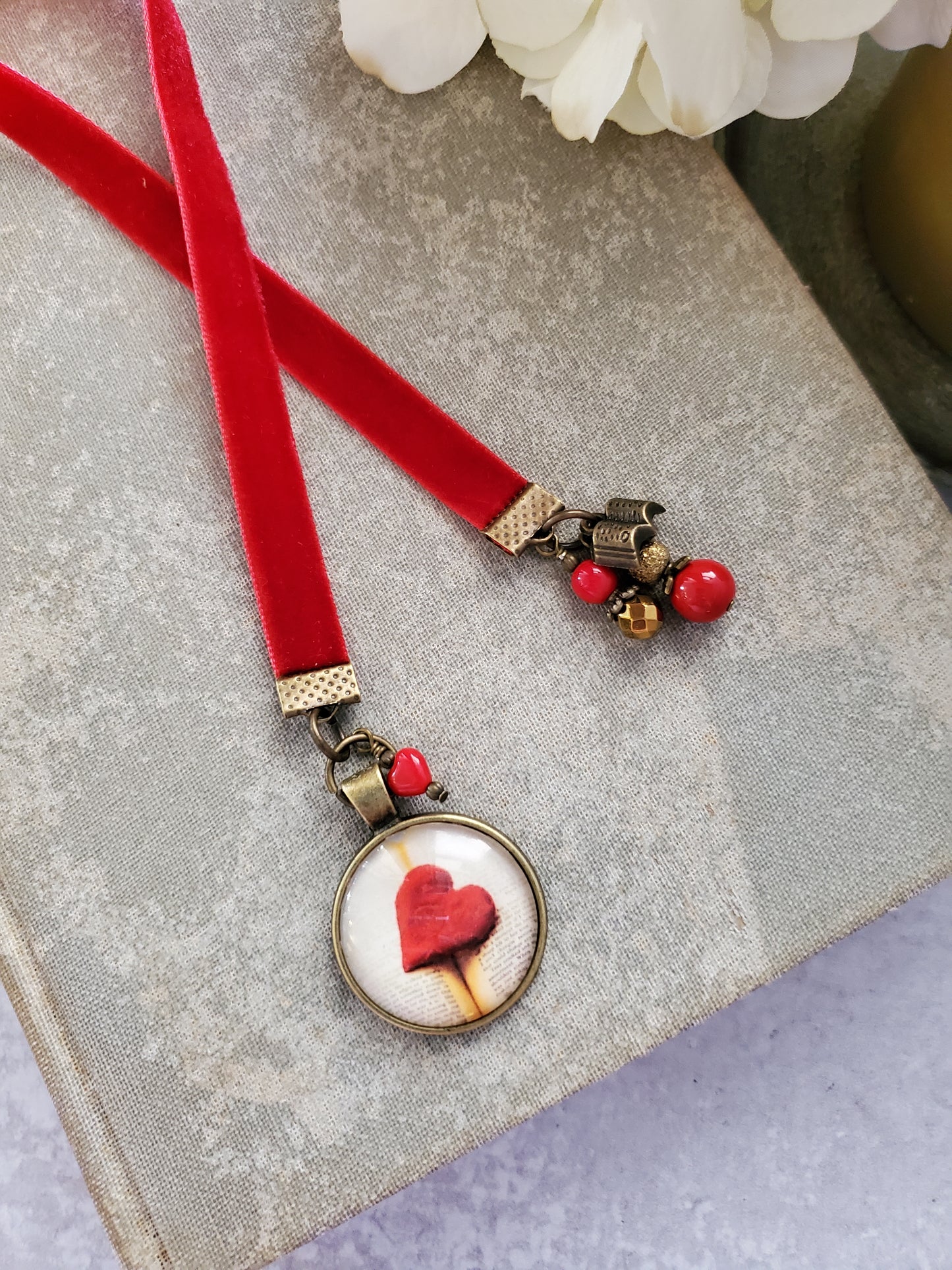 Red Heart and Velvet Bookmark