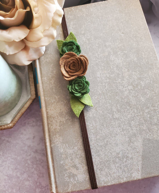 Brown and Green Felt Flower Book Band Bookmark