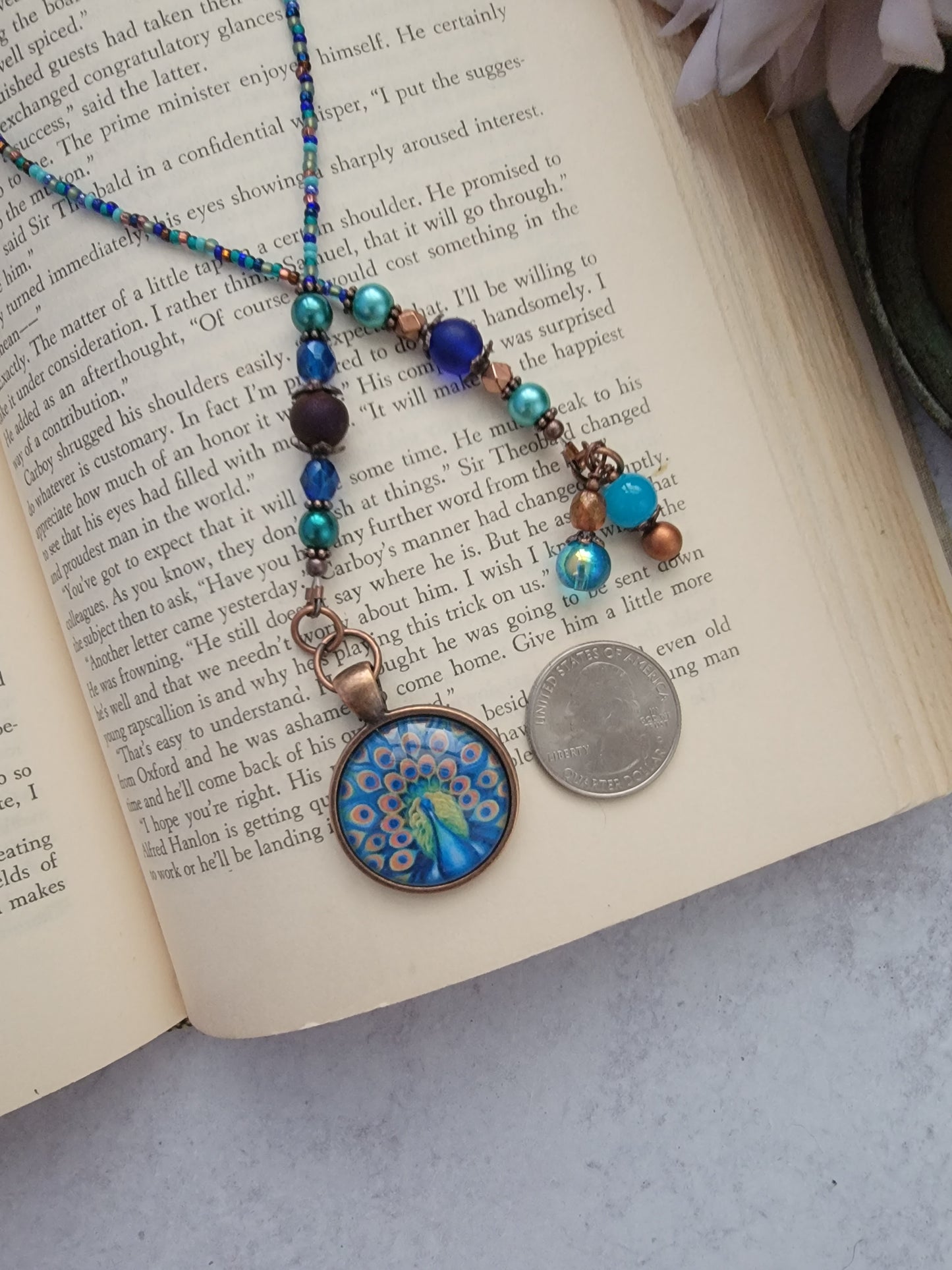 Boho Peacock Beaded Bookmark