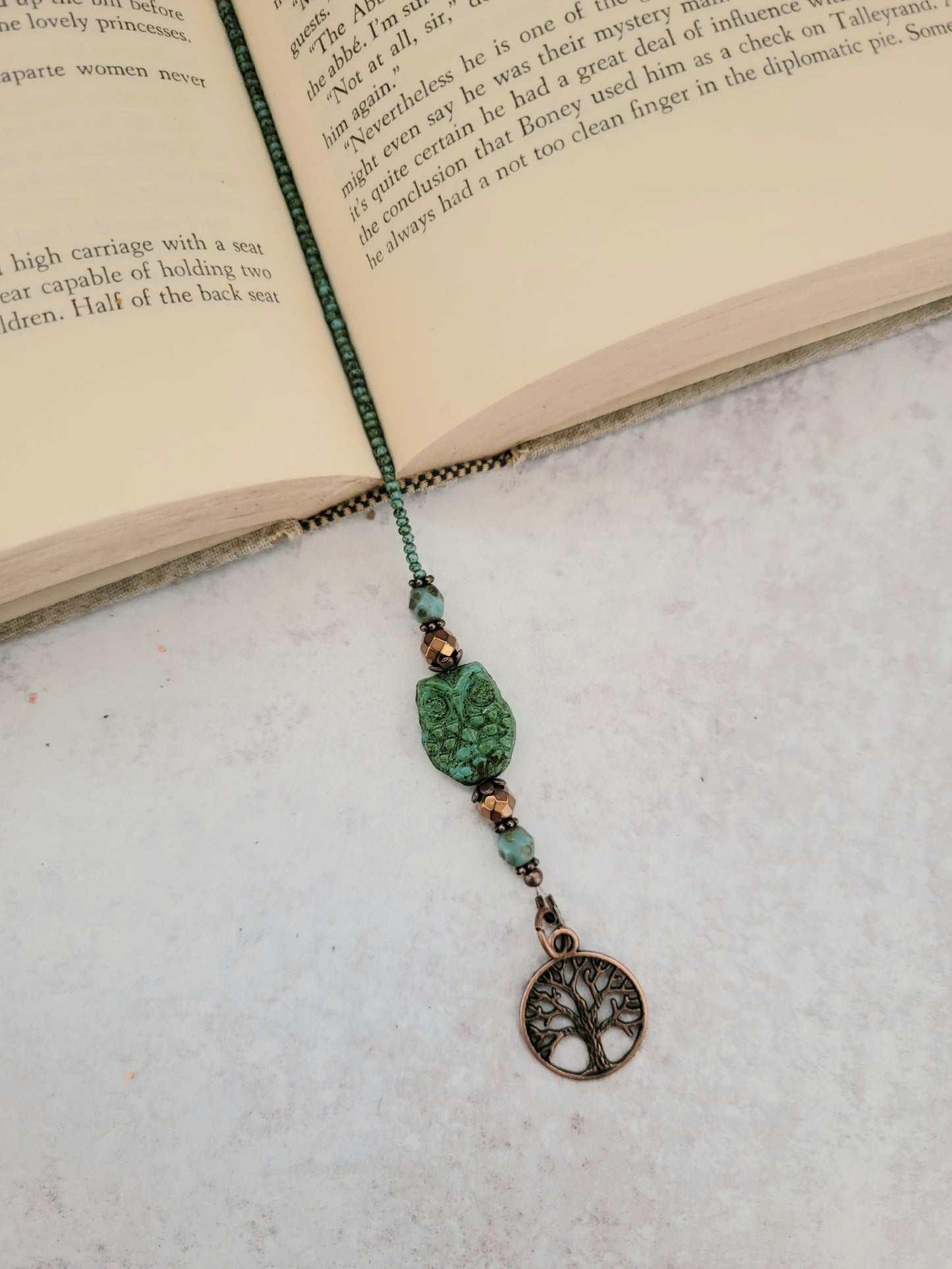 Green Owl Beaded Bookmark