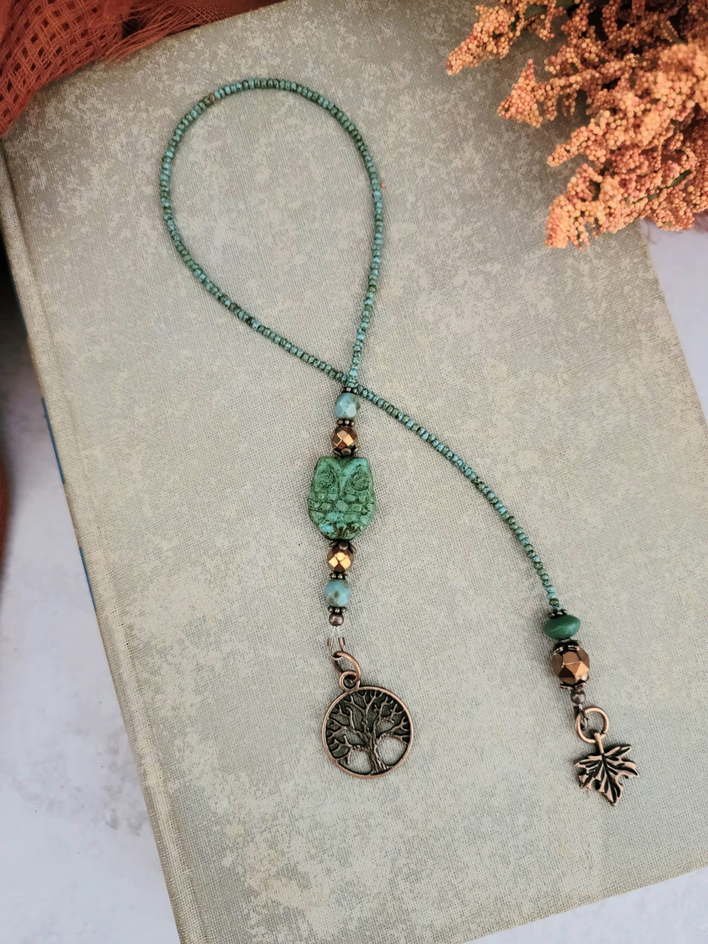 Green Owl Beaded Bookmark