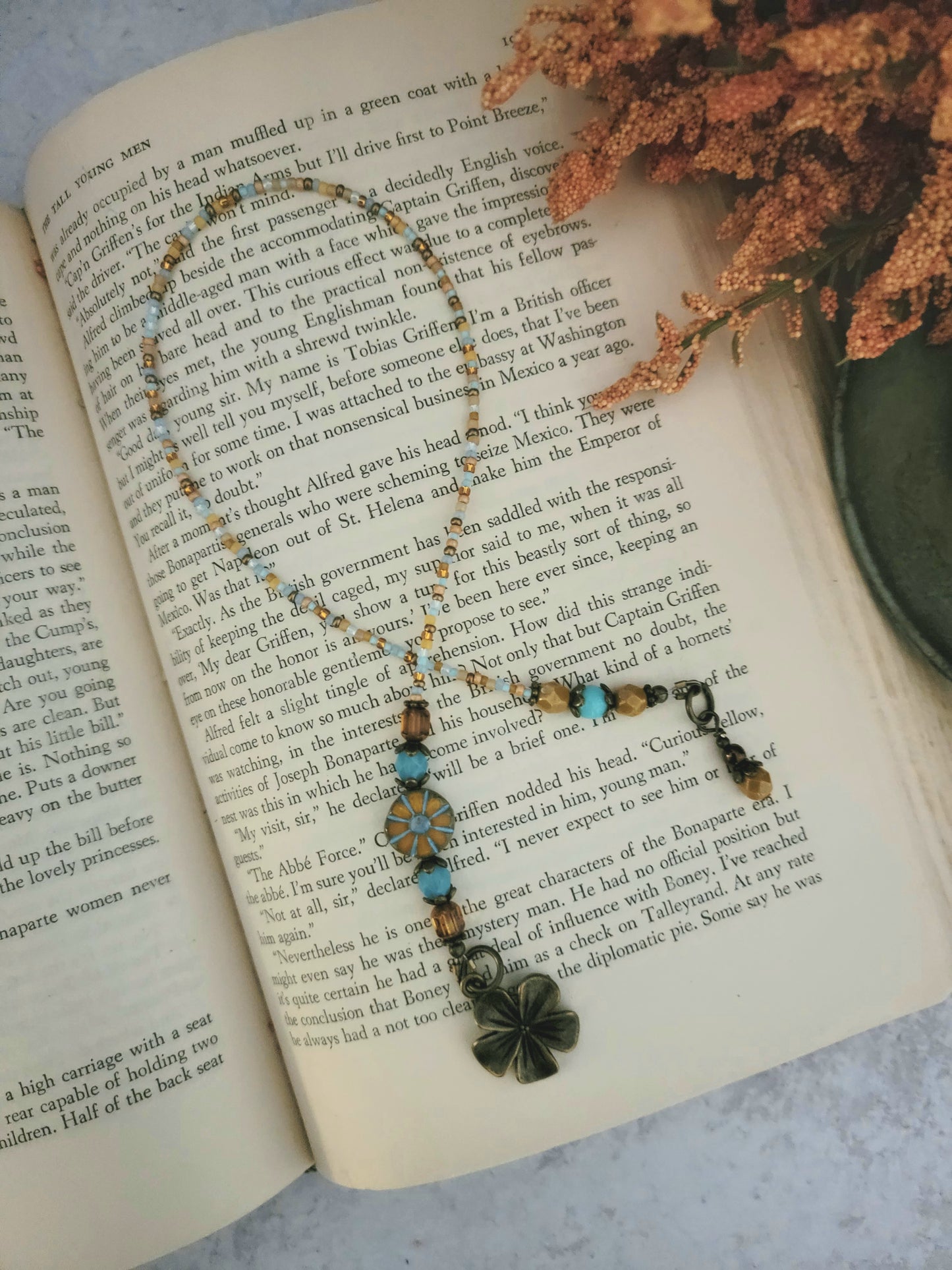 Turquoise Blue and Orange Flower Bookmark