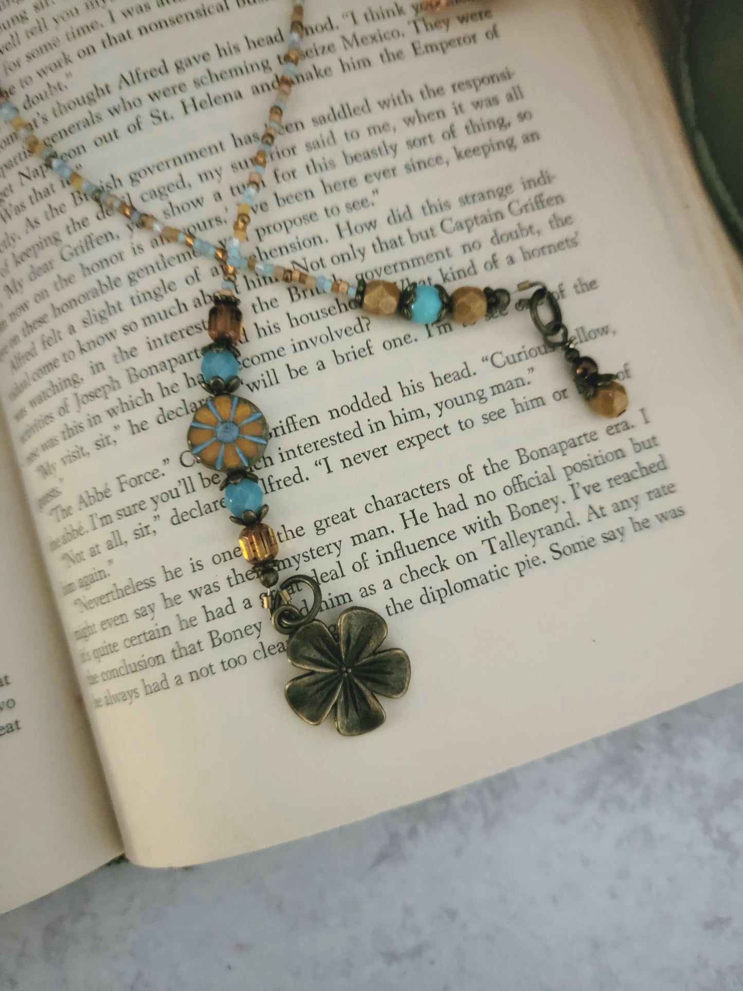 Turquoise Blue and Orange Flower Bookmark