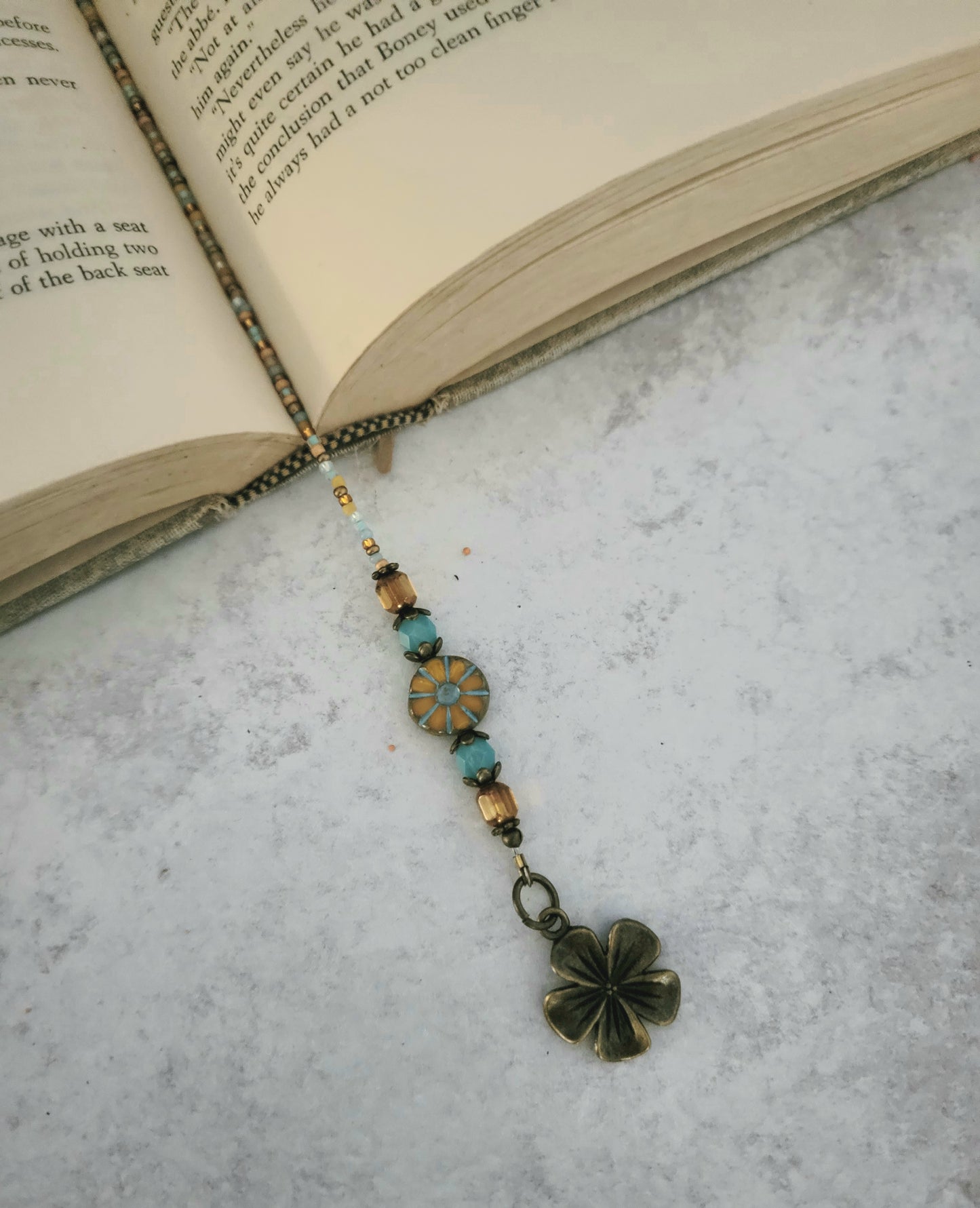 Turquoise Blue and Orange Flower Bookmark