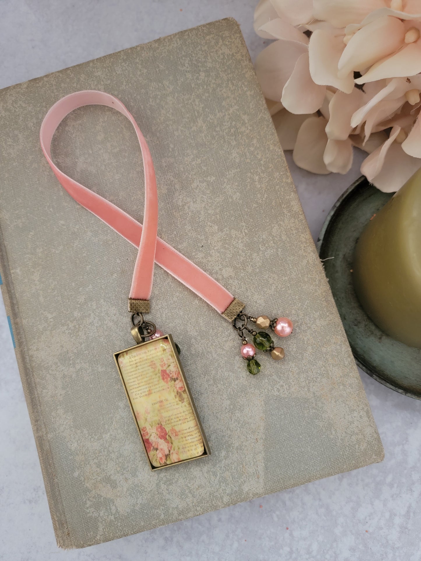 French Script and Flowers Velvet Ribbon Bookmark