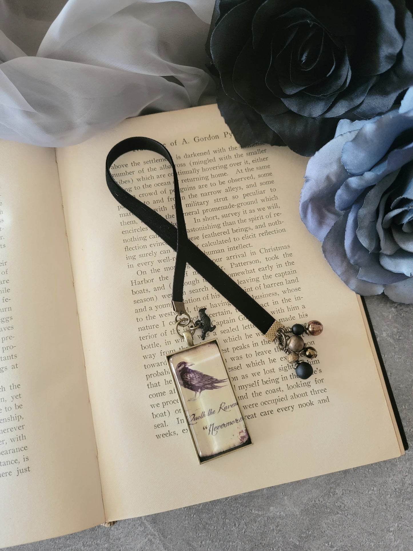 Raven Black Ribbon Bookmark