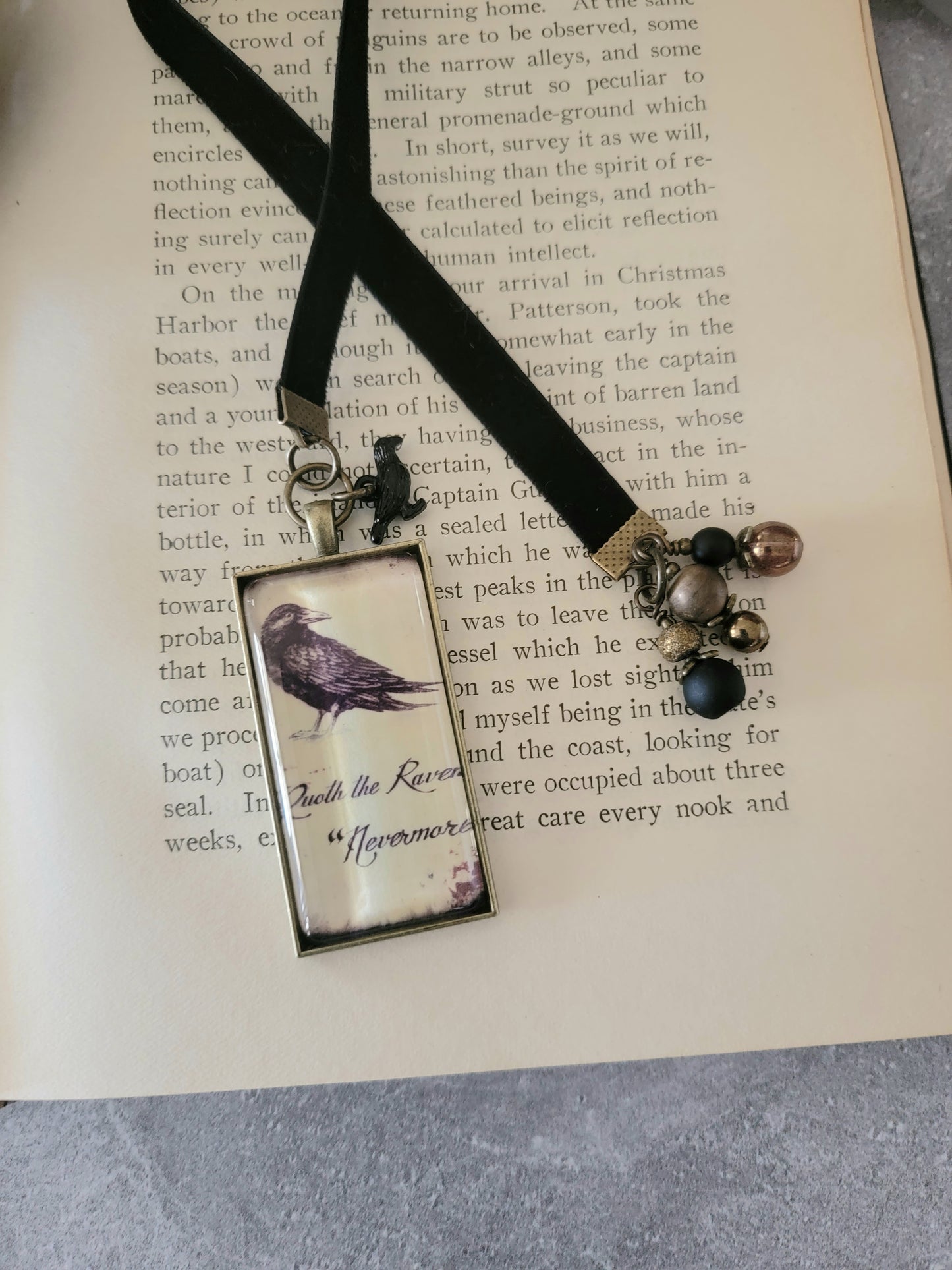 Raven Black Ribbon Bookmark