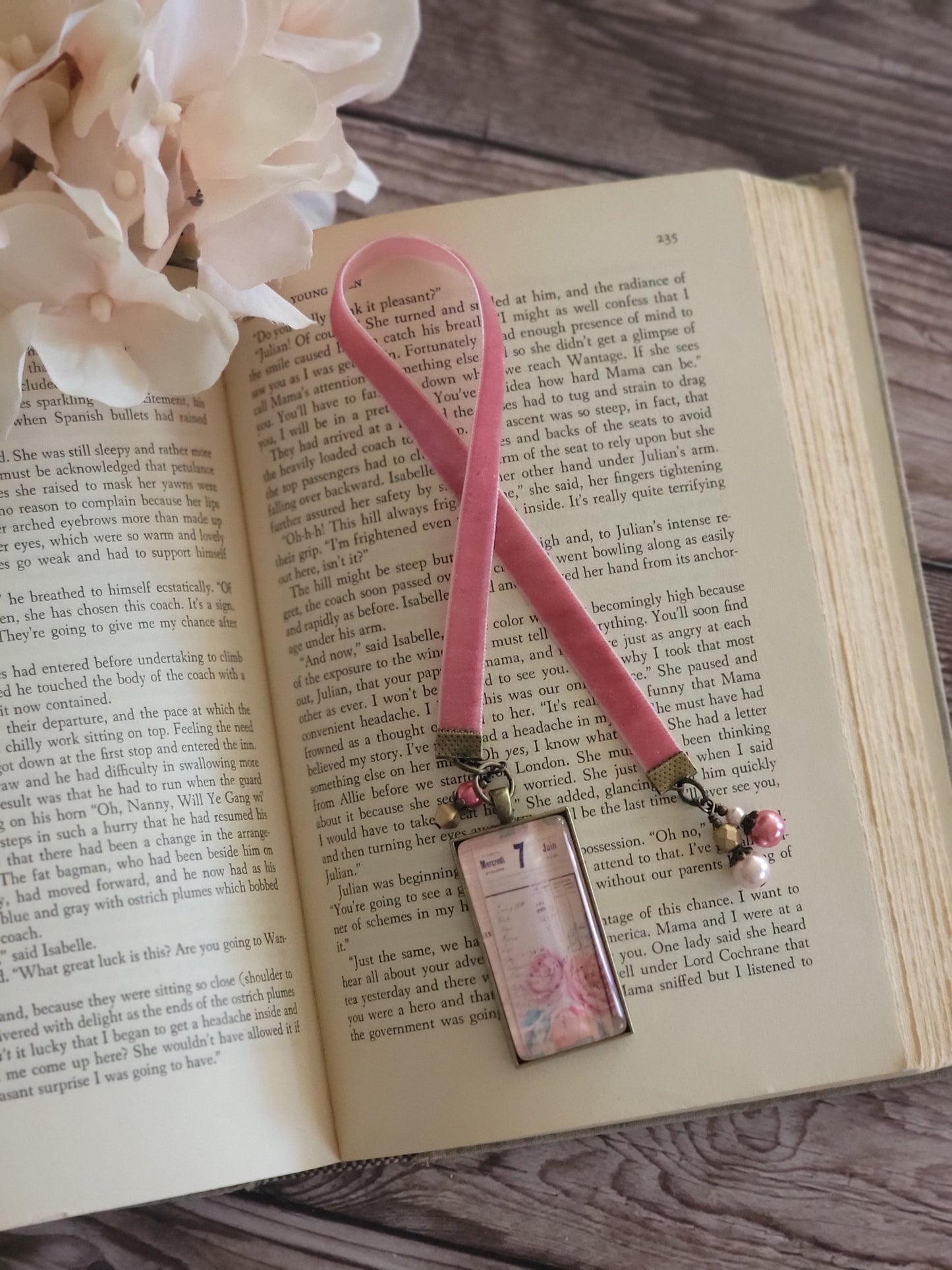 Pink Floral Velvet Ribbon Bookmark