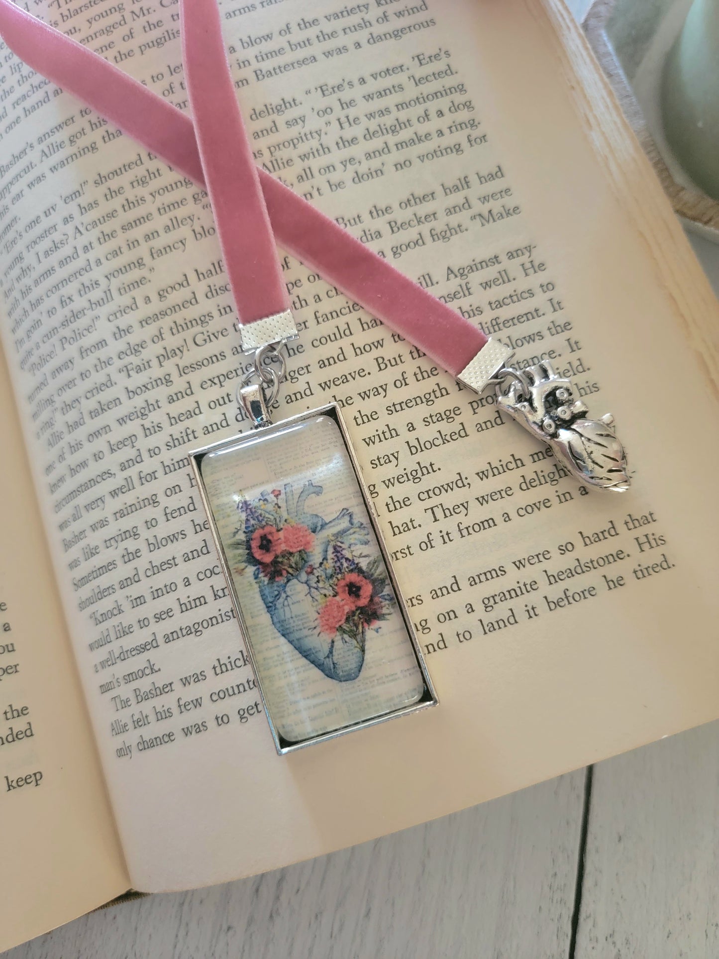 Anatomical Heart Velvet Ribbon Bookmark