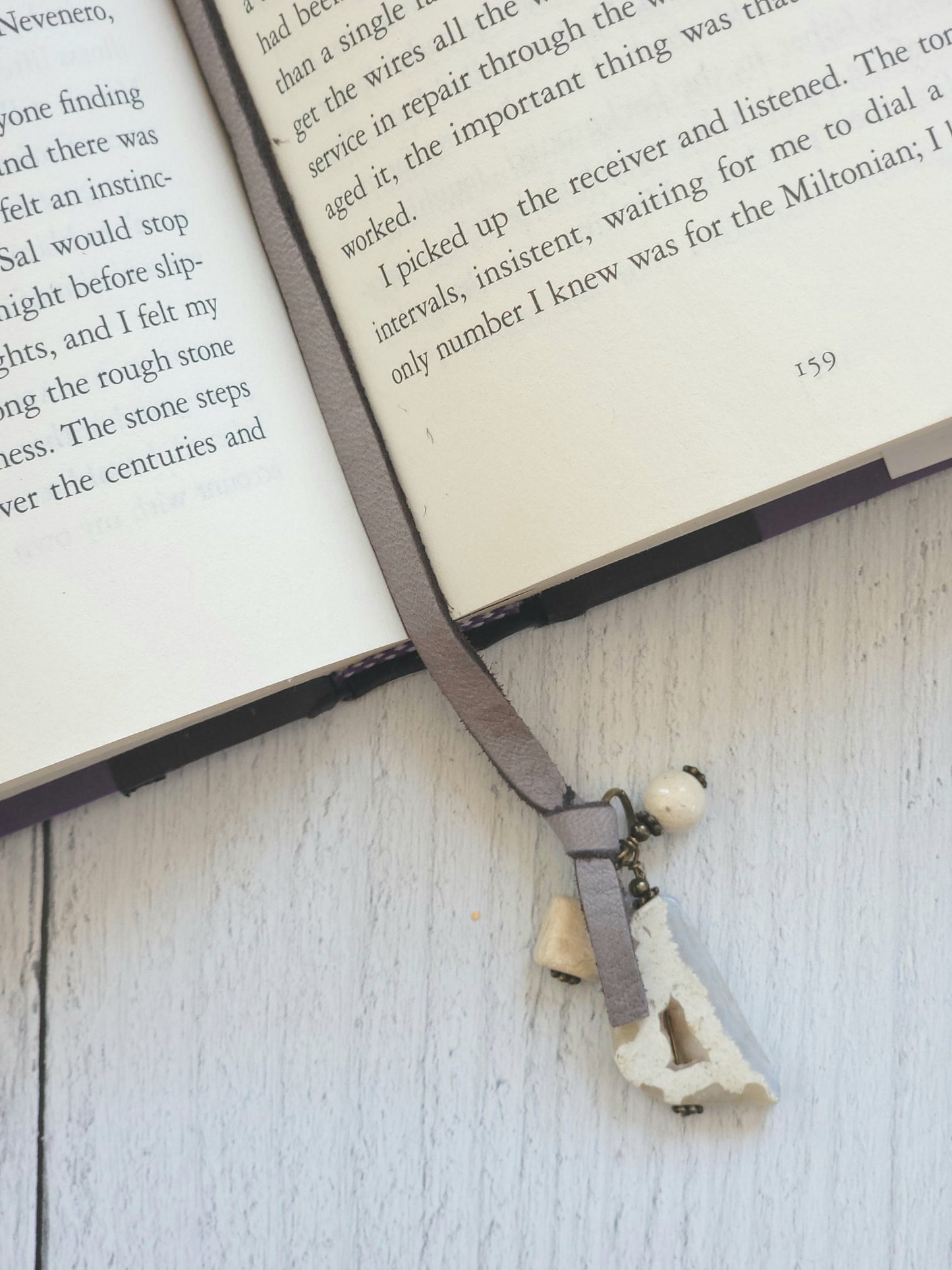 Blue Lace Agate and Leather Bookmark