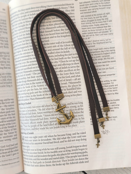 Multi-Strand Leather Bookmark with Anchor
