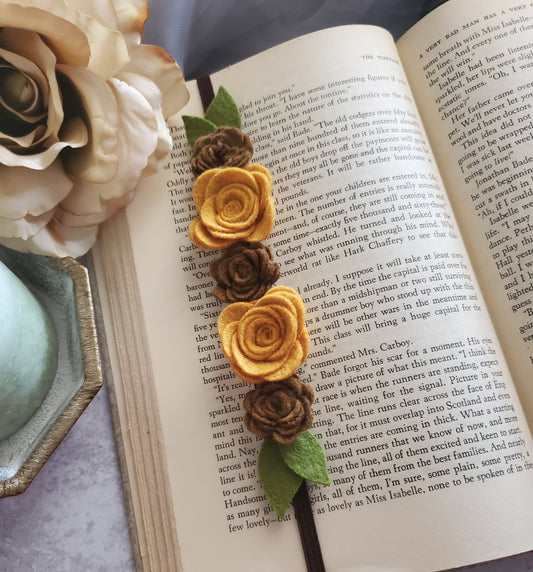 Gold and Brown Felt Flower Bookmark