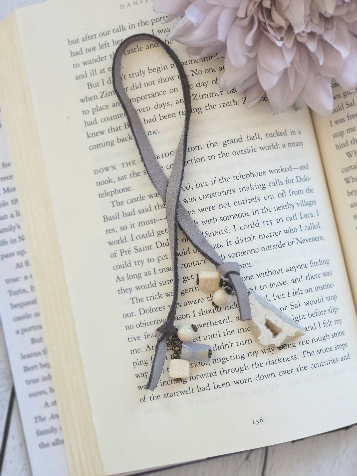 Blue Lace Agate and Leather Bookmark