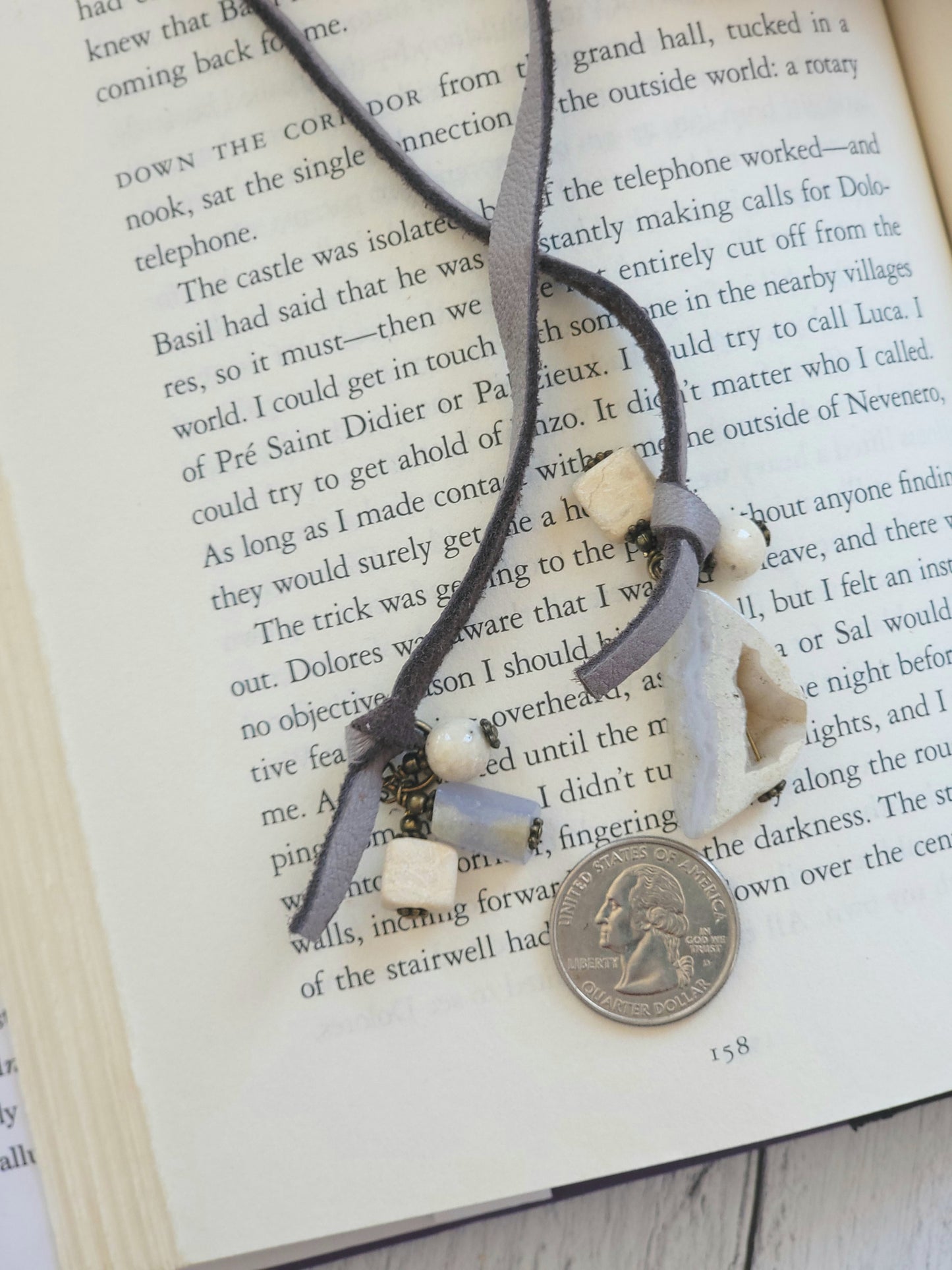 Blue Lace Agate and Leather Bookmark