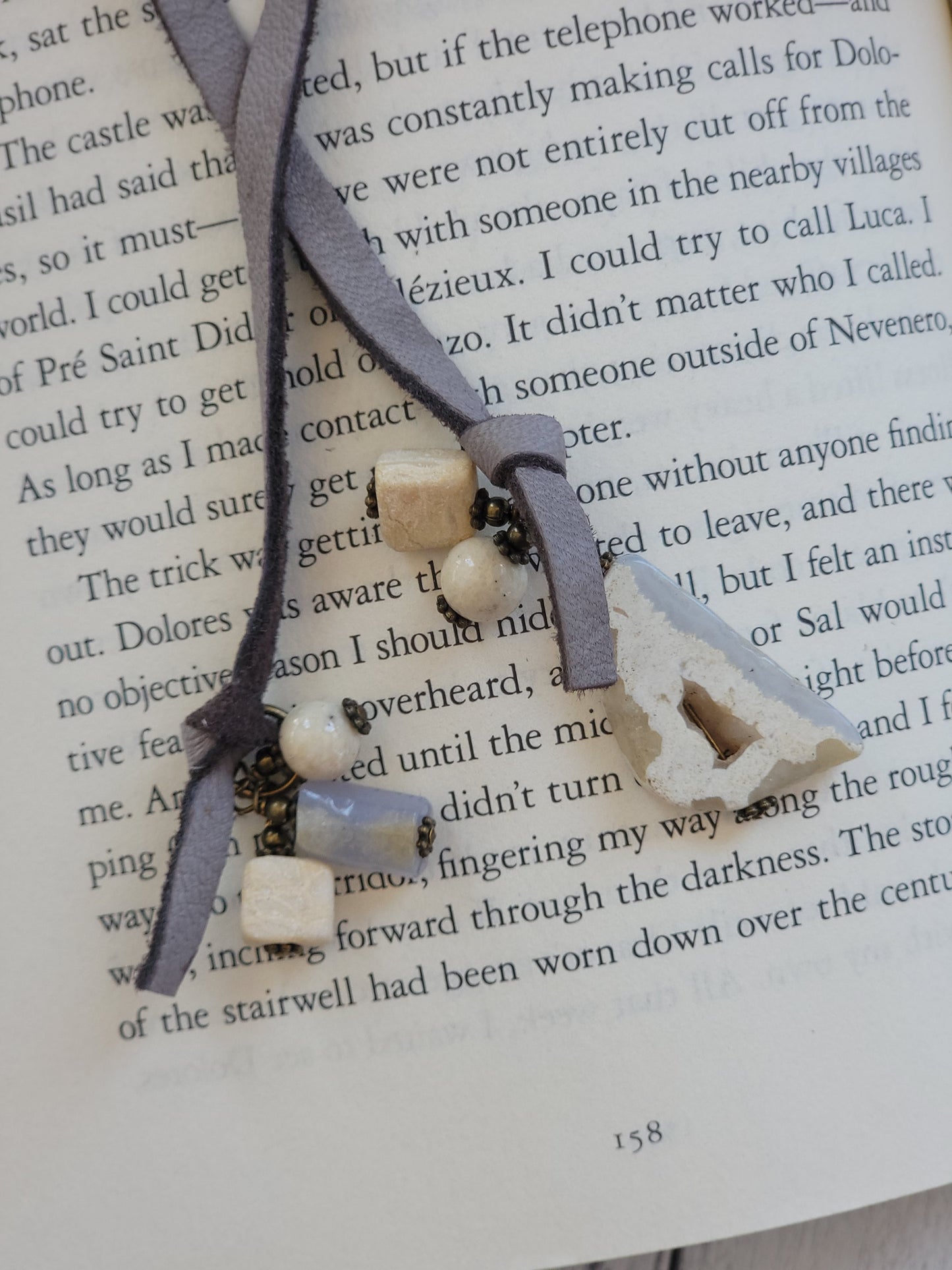 Blue Lace Agate and Leather Bookmark