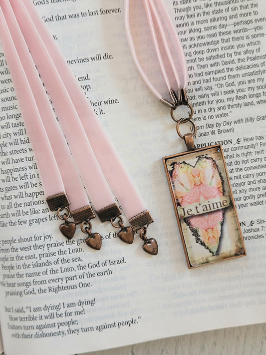 Je T'aime I Love You Multi-Strand Bookmark in Velvet Ribbons