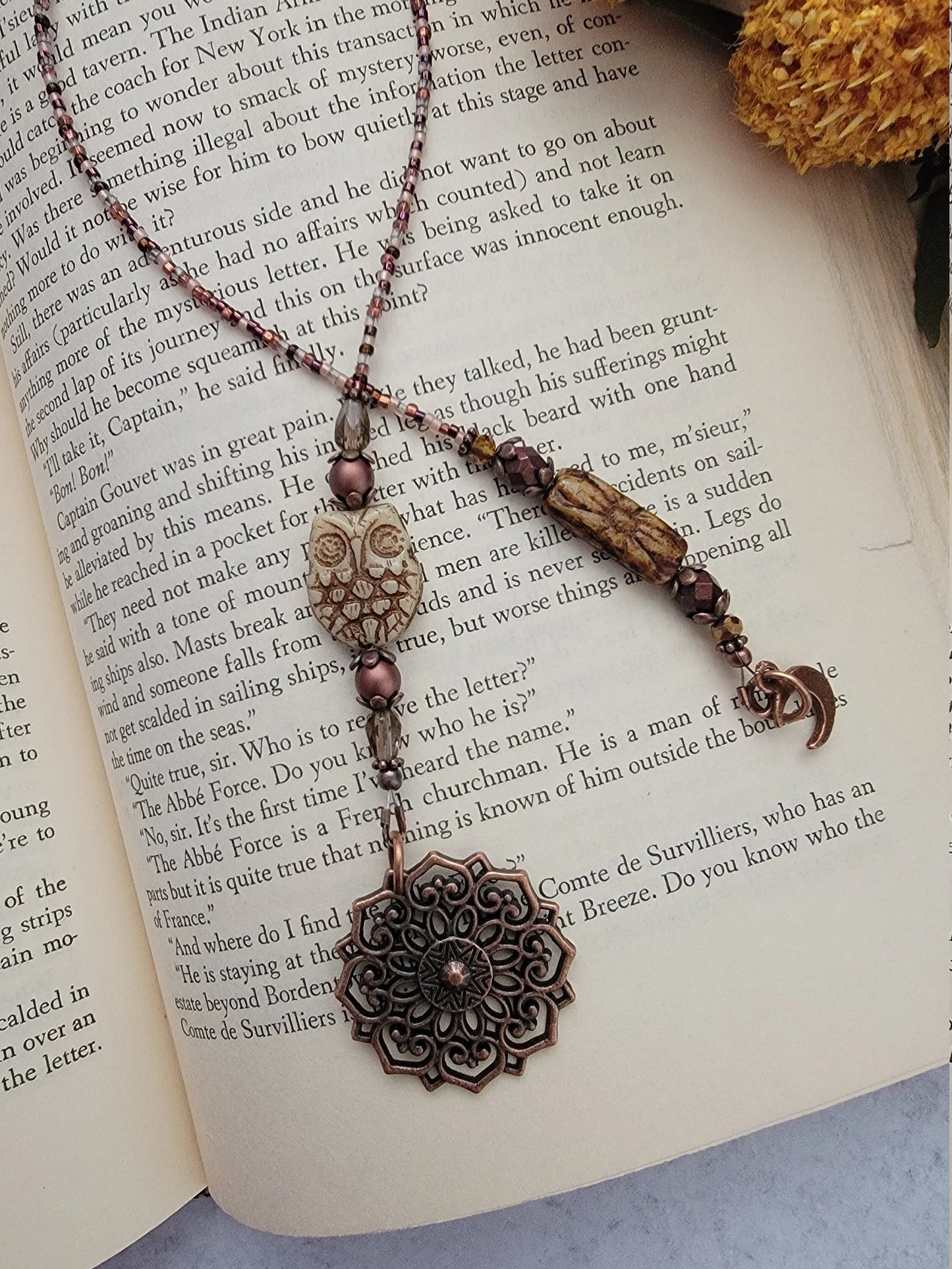 Copper Plated and Glass Owl Bookmark