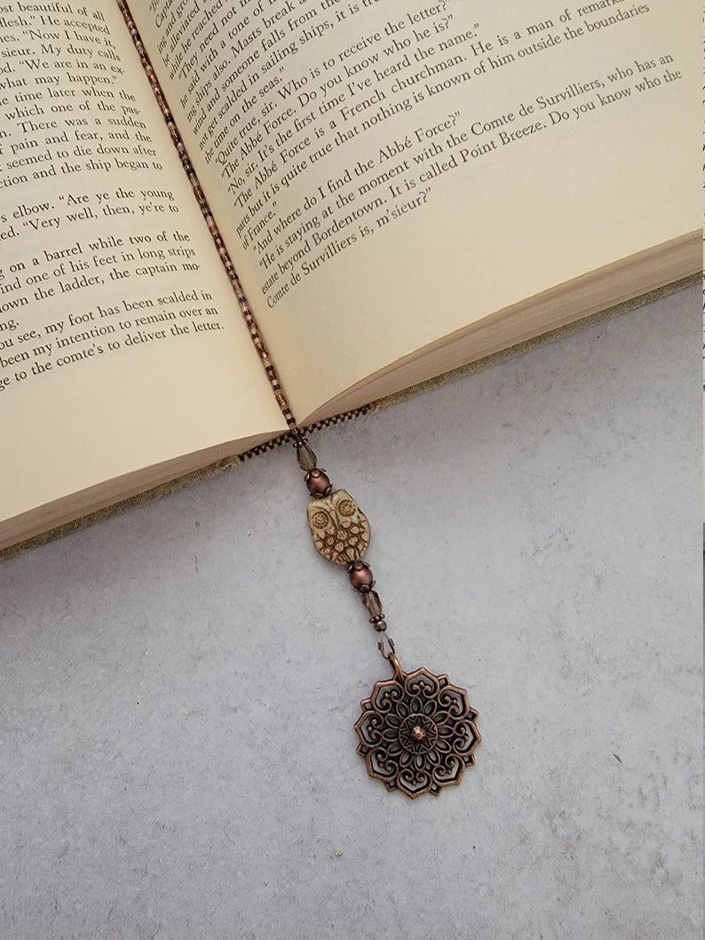 Copper Plated and Glass Owl Bookmark