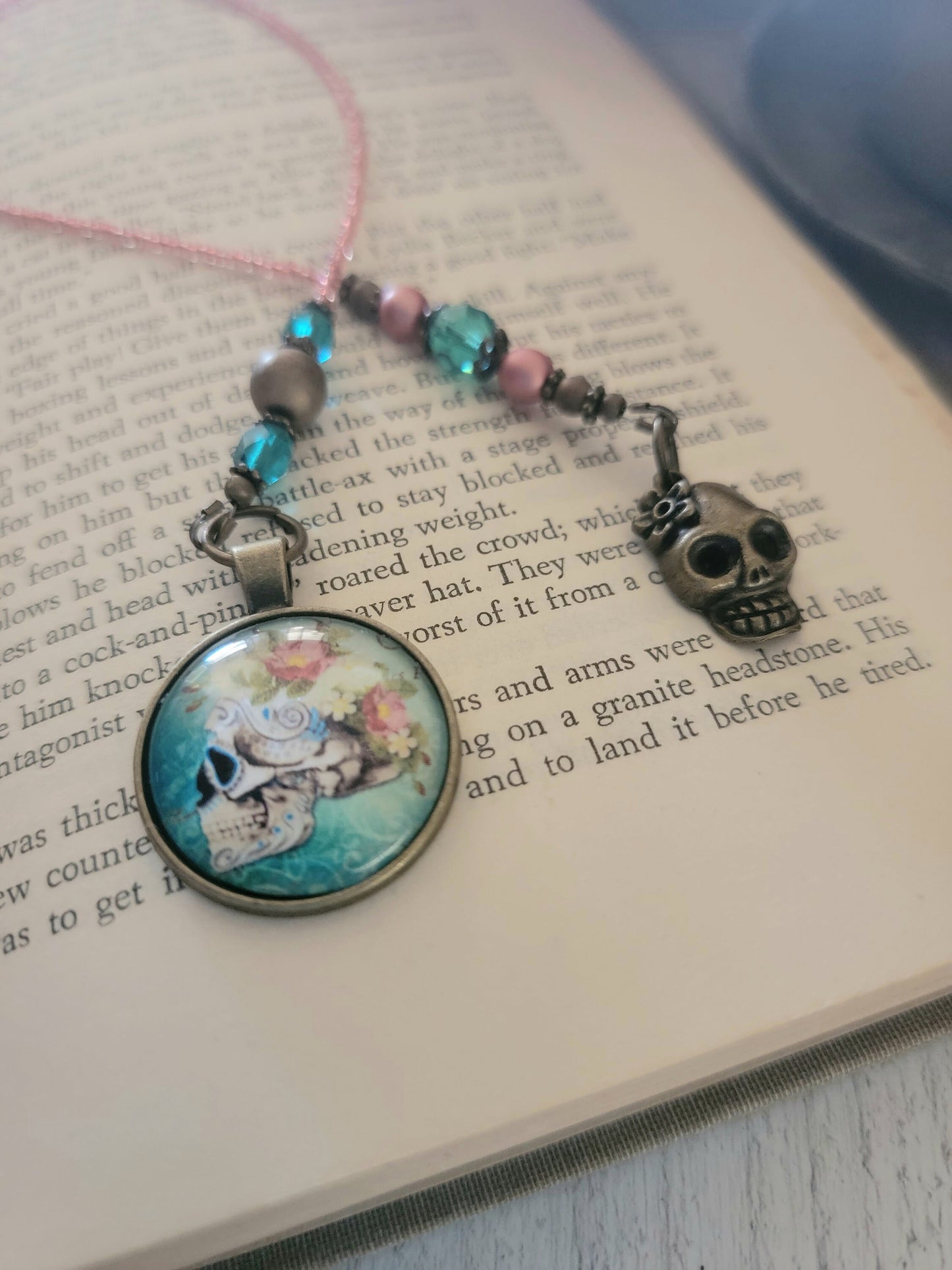 Skull and Flowers Bookmark, Skull Bookmarker, Boho Reader Gift, Bookworm Gift
