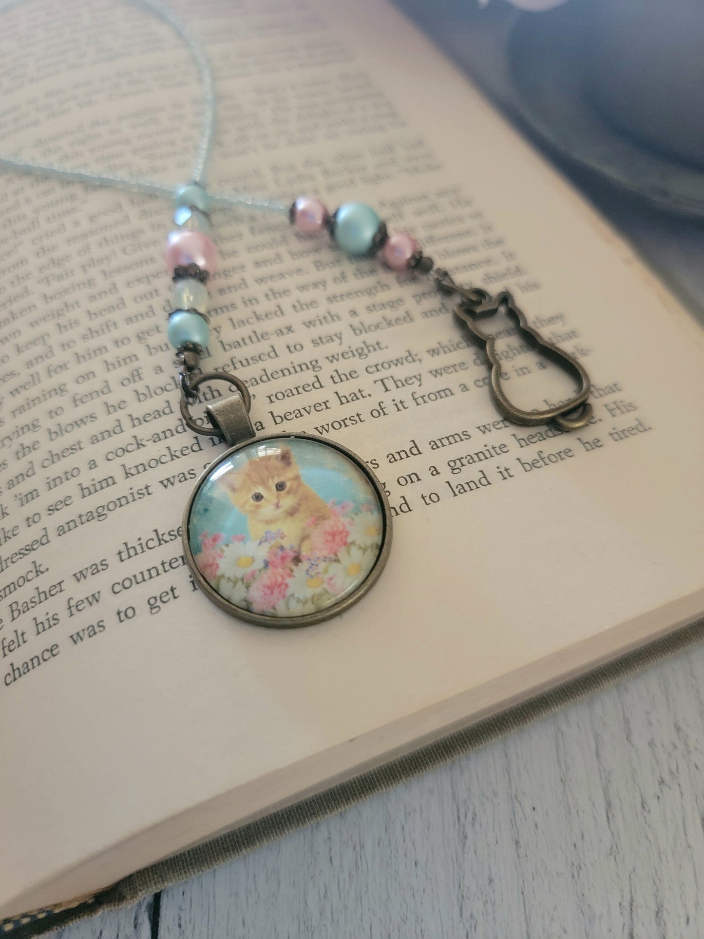 Kitten Bookmark, Cat Bookmarker, Floral Reader Gift, Bookworm Gift