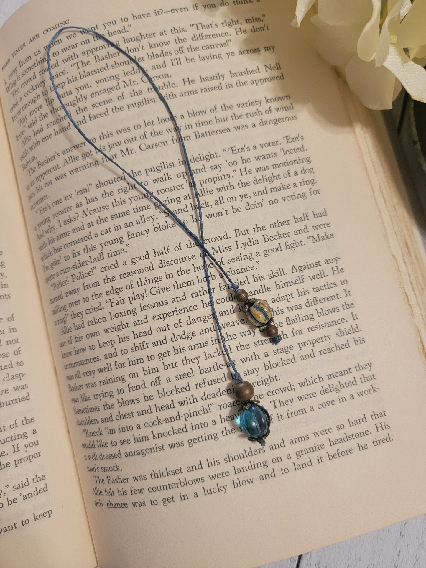 Minimal Bookmark, Blue Irish Linen Cord Bookmarker, Bookworm Gift, Book Lover Gift for Her