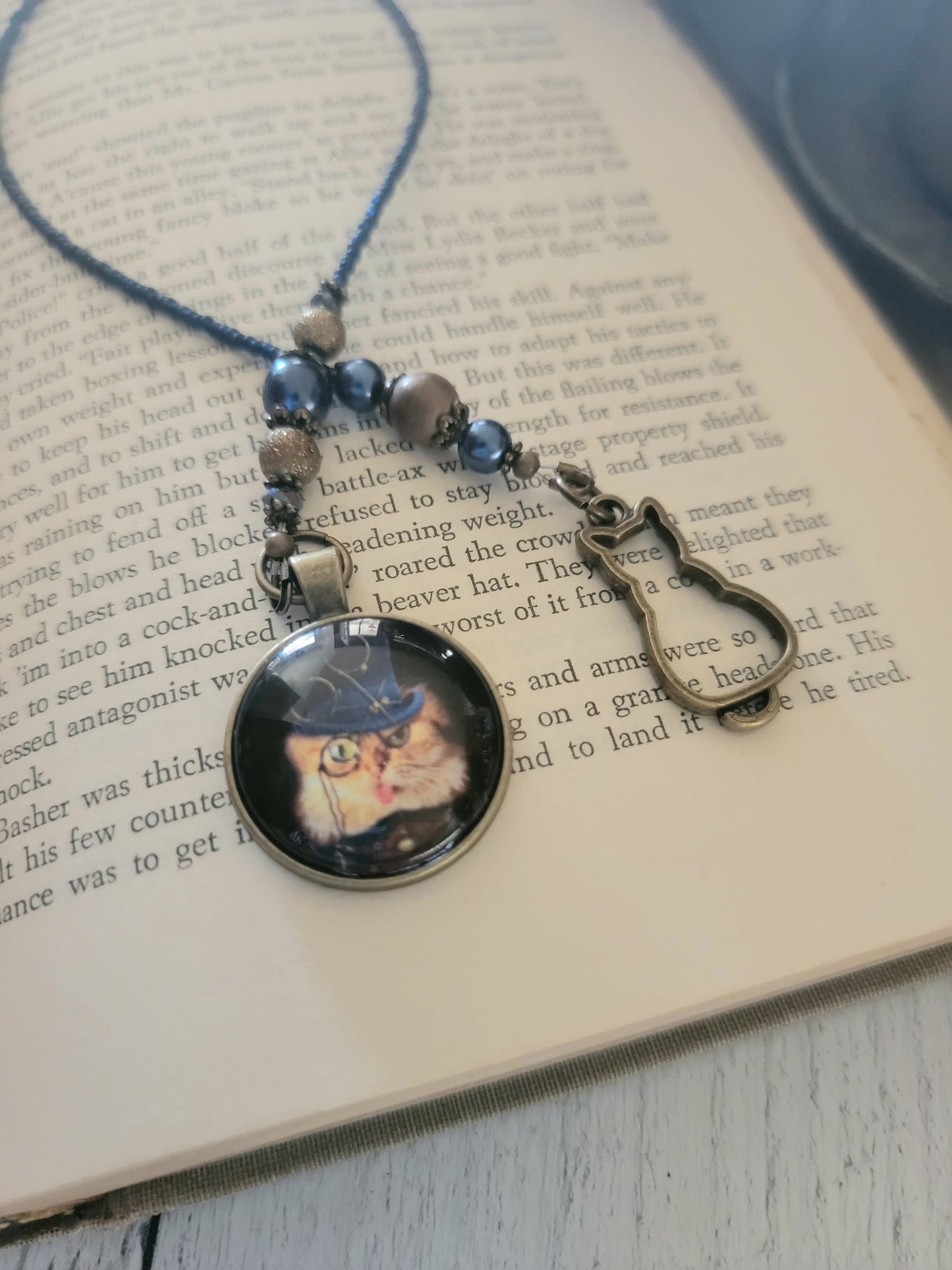 Steampunk Cat Bookmark, Feline Bookmarker, Reader Gift for Her