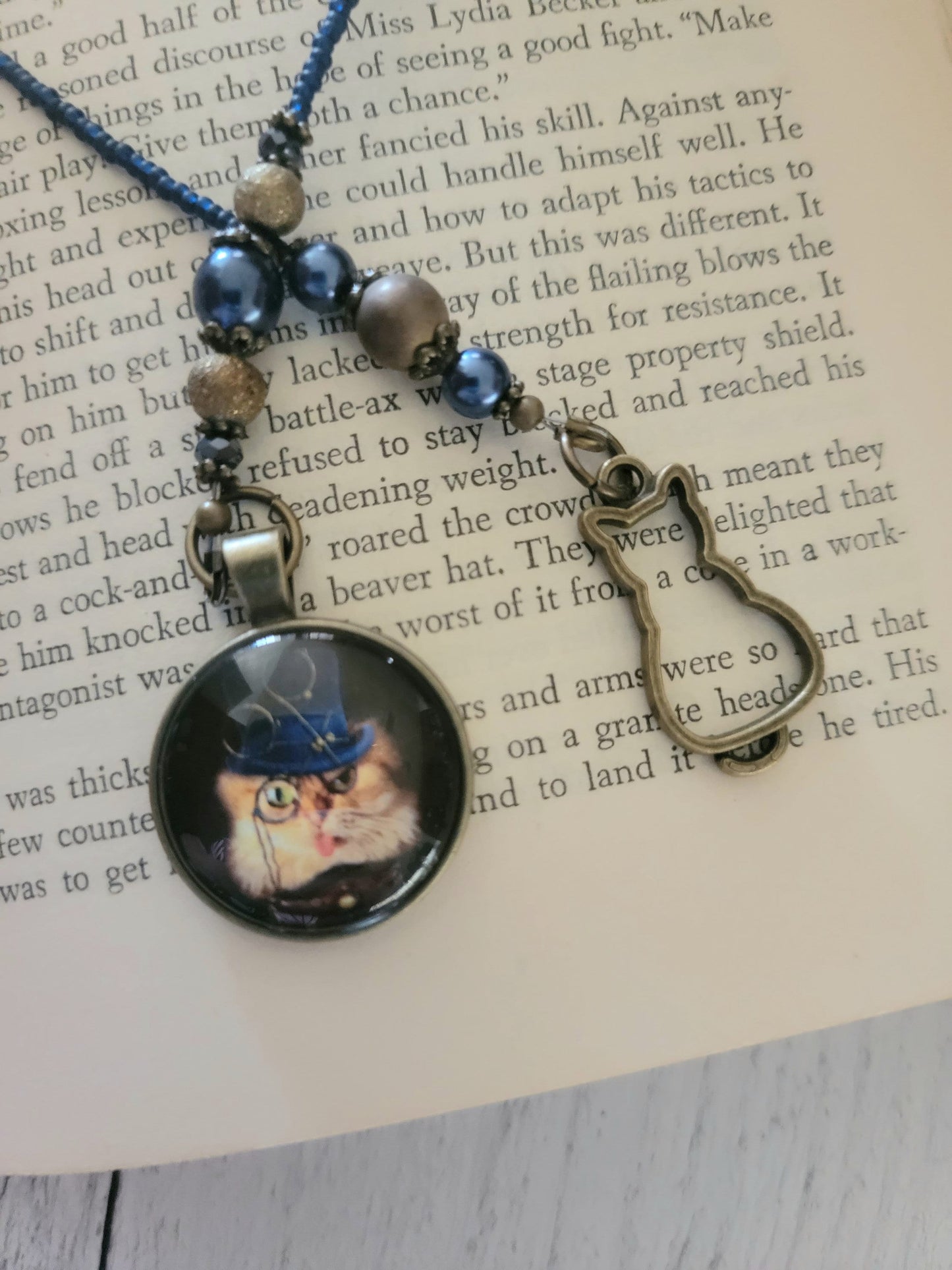 Steampunk Cat Bookmark, Feline Bookmarker, Reader Gift for Her