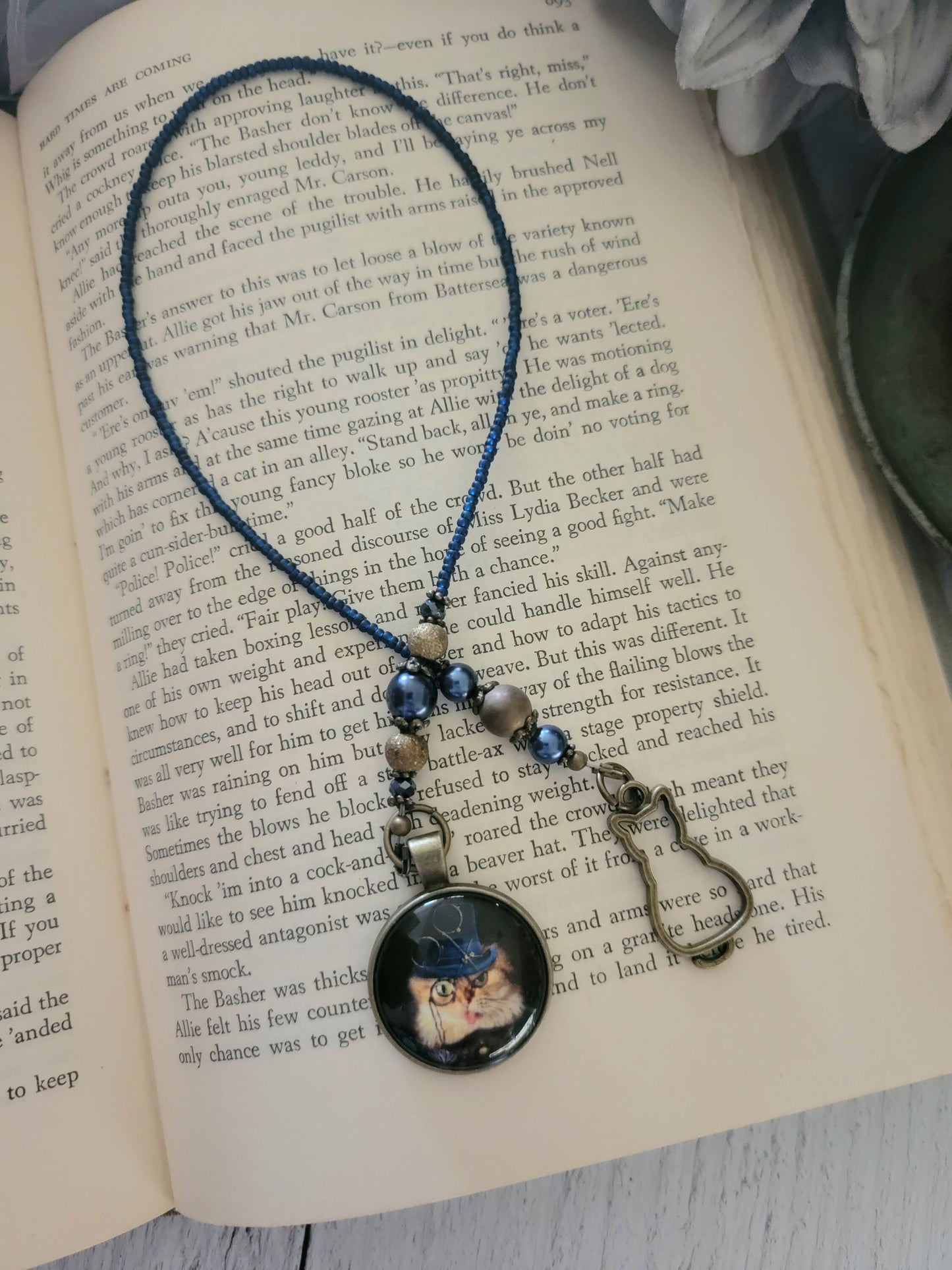 Steampunk Cat Bookmark, Feline Bookmarker, Reader Gift for Her