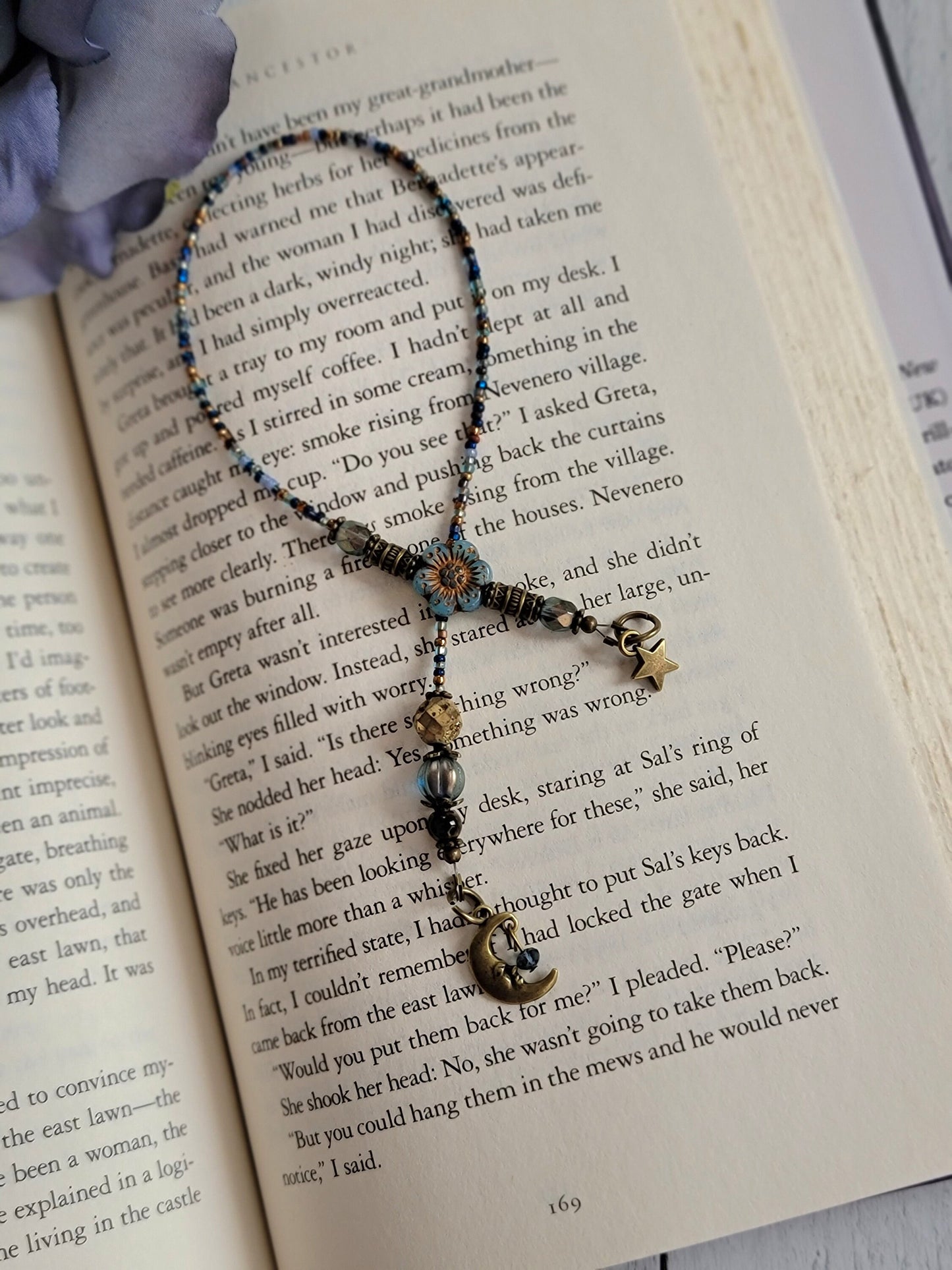 Boho Moon Bookmark with Flower Accents
