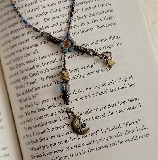 Boho Moon Bookmark with Flower Accents