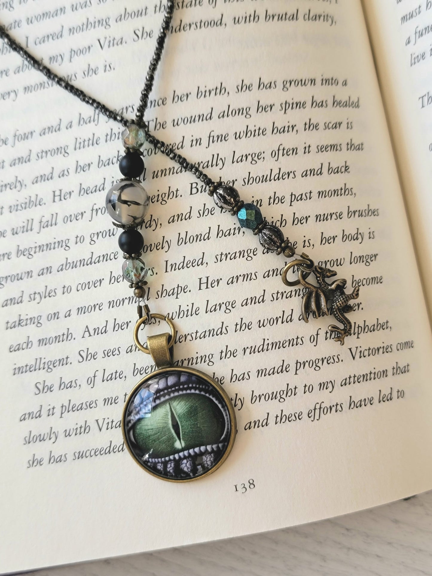 Dragon Eye Bookmark with Dragon Vein Agate Bead is Perfect for the Fantasy Reader