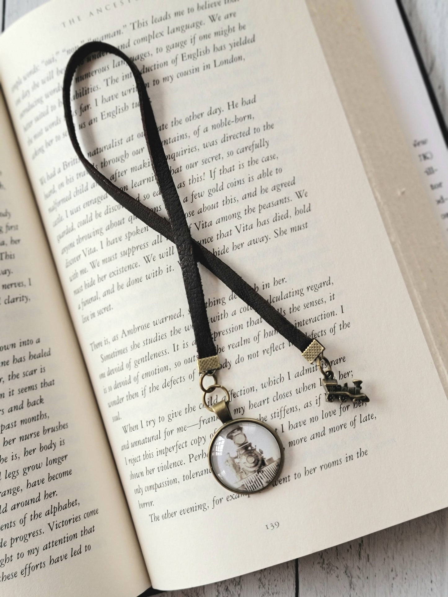 Train Bookmark, Vintage Style Leather Bookmarker, Men's Reader Gift
