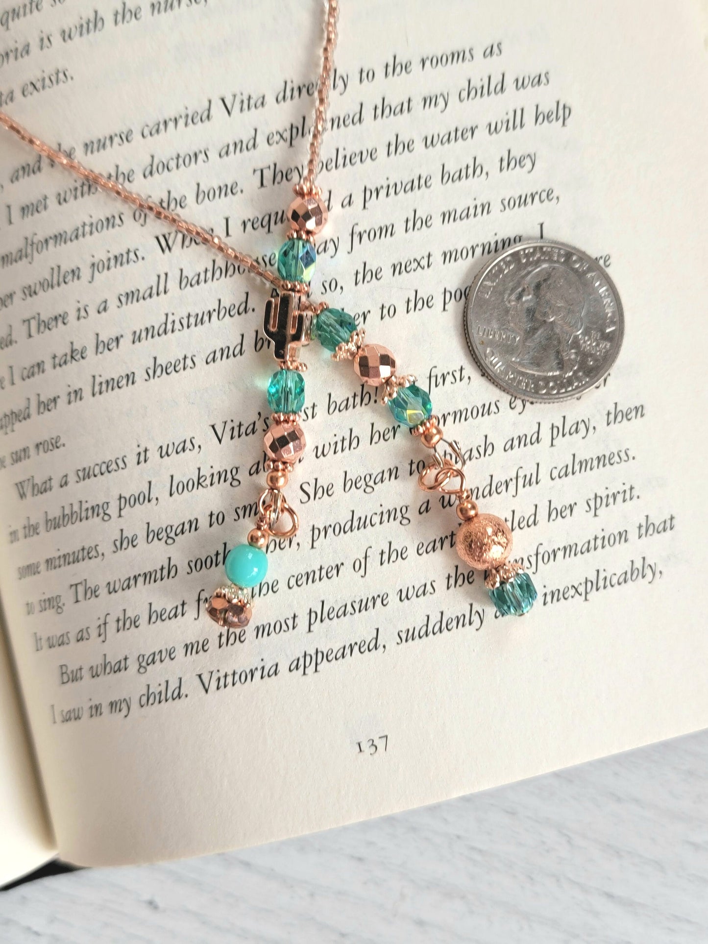 Rose Gold Plated Cactus Bookmark, Tiny Cactus Gift, Gift for Her