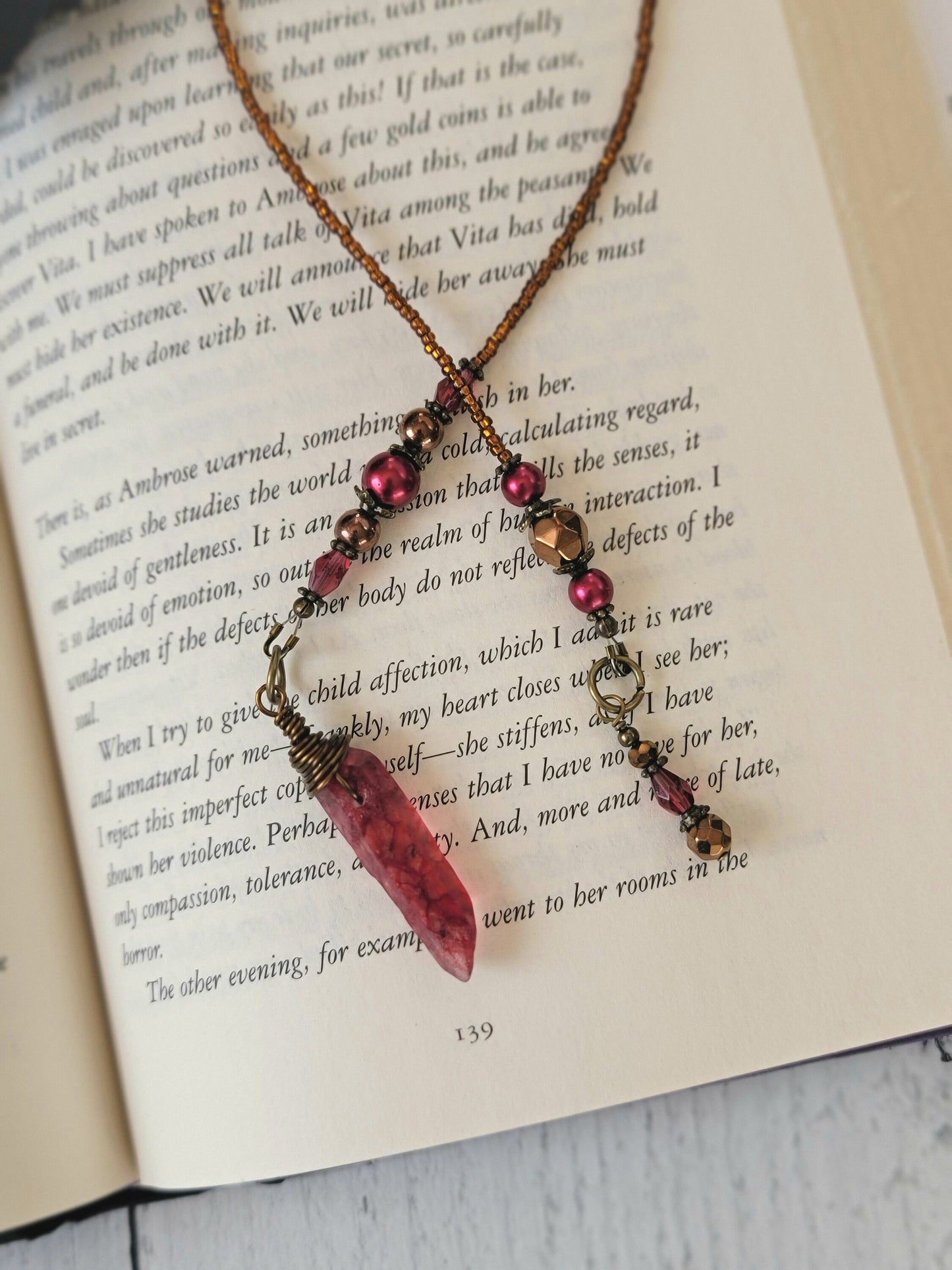 Vampire Blood Crystal Bookmark, Witchy Wrapped Dyed Quartz, Fantasy Horror Lover Gift
