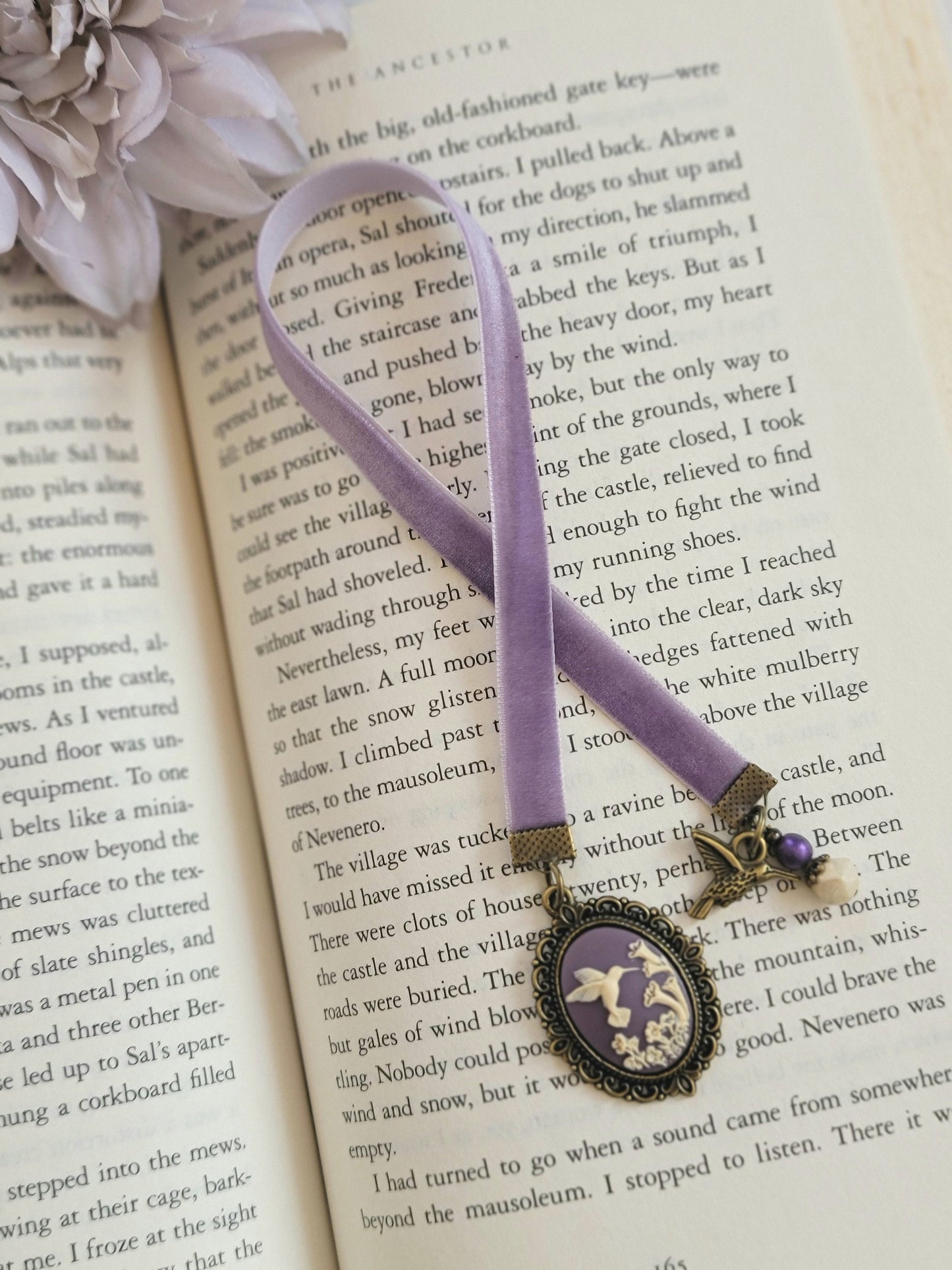 Hummingbird Cameo Bookmark, Vintage Style Velvet Bookmarker, Victorian Style Reader Gift