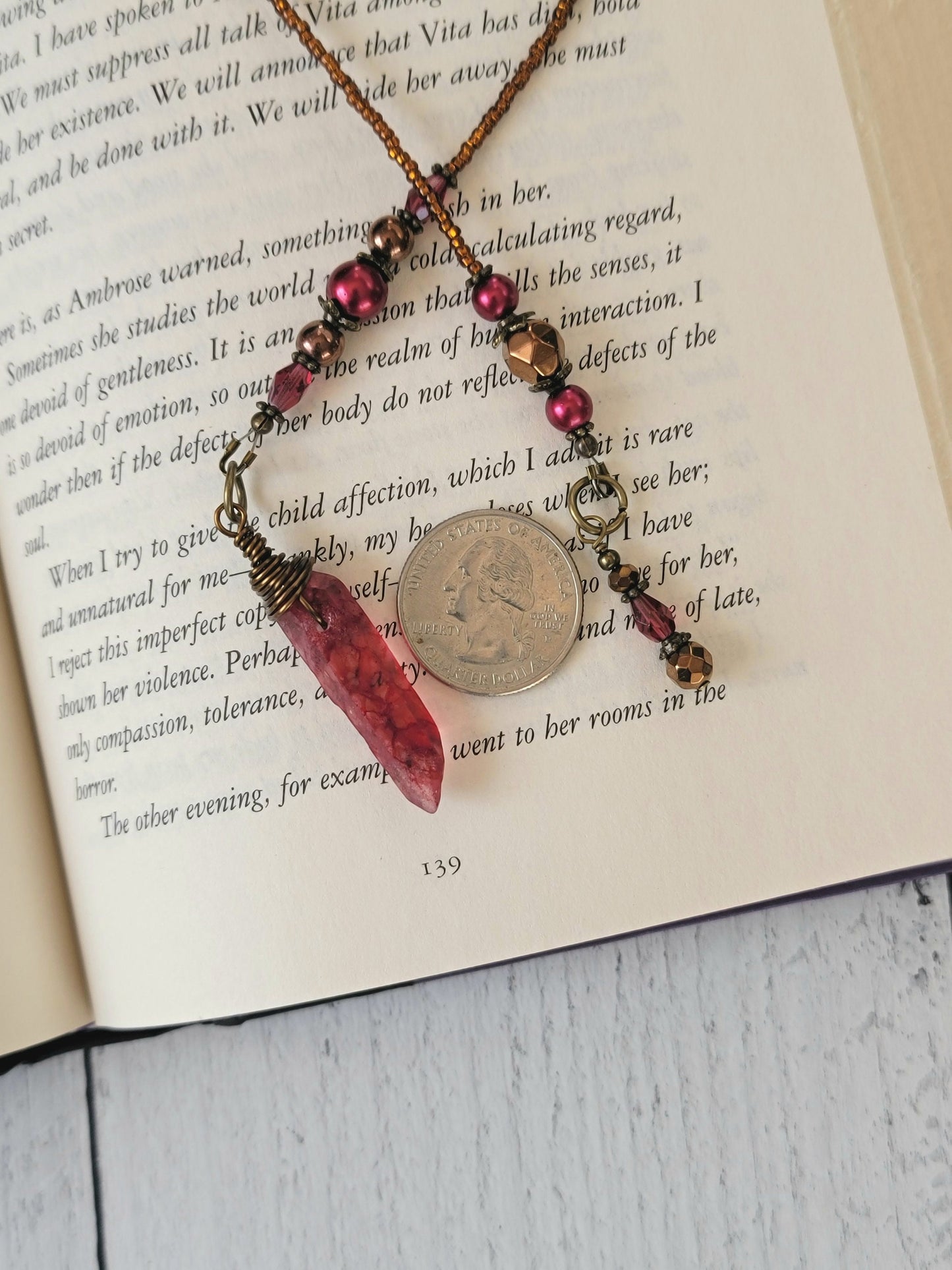 Vampire Blood Crystal Bookmark, Witchy Wrapped Dyed Quartz, Fantasy Horror Lover Gift