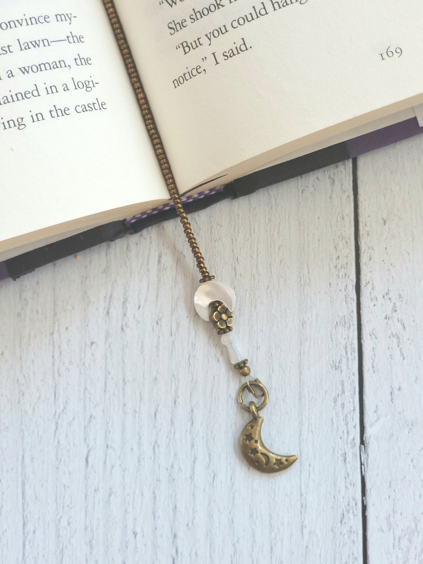 Whimsical Beaded Bookmark with Moon and Mushroom Design, Choose Your Color