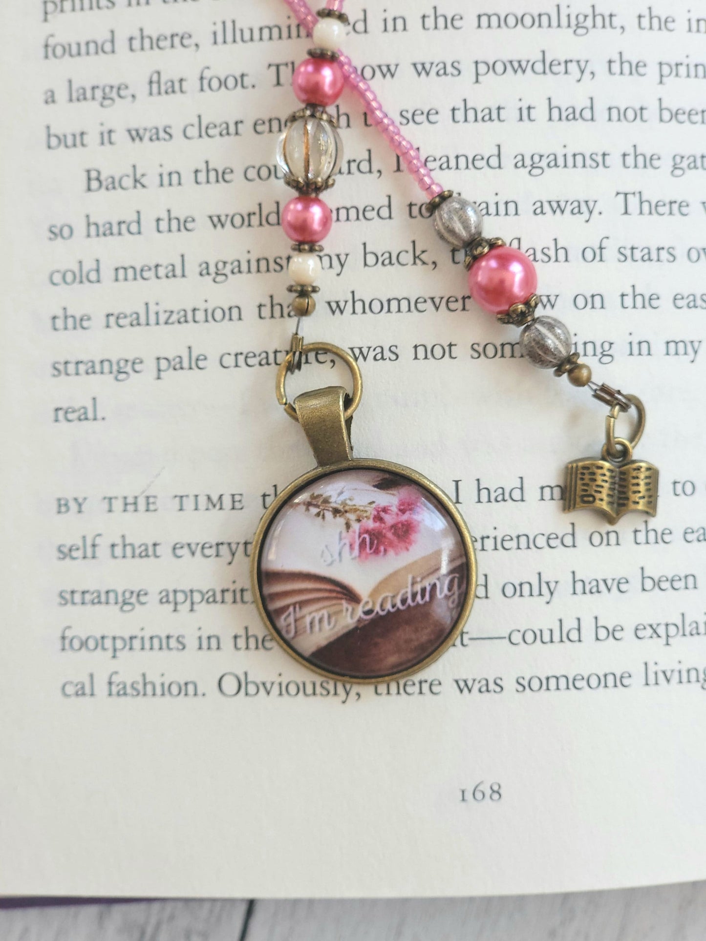 Beaded Bookmark with Bronze Plated Vintage Style Details, Bookworm Gift