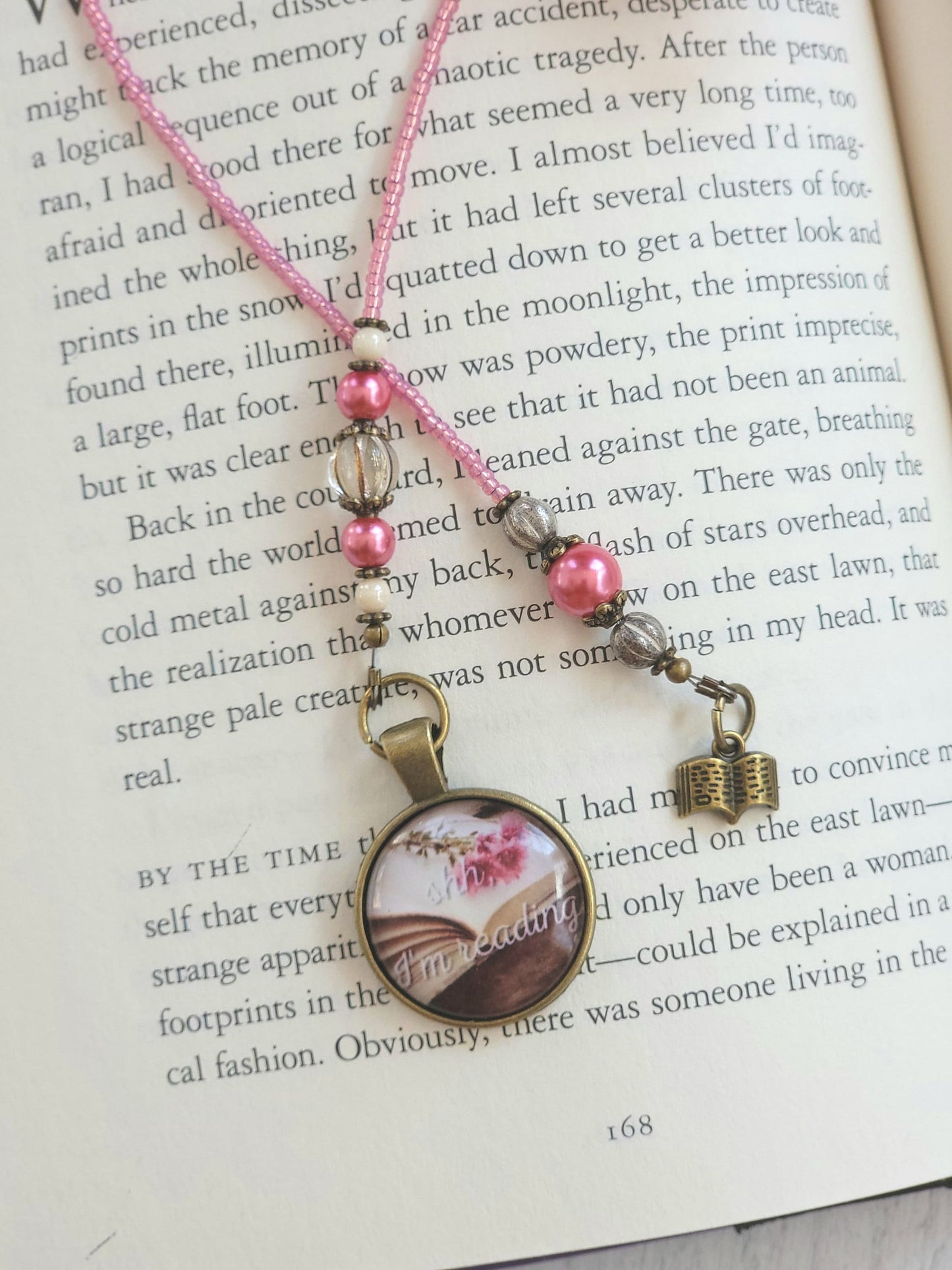 Beaded Bookmark with Bronze Plated Vintage Style Details, Bookworm Gift