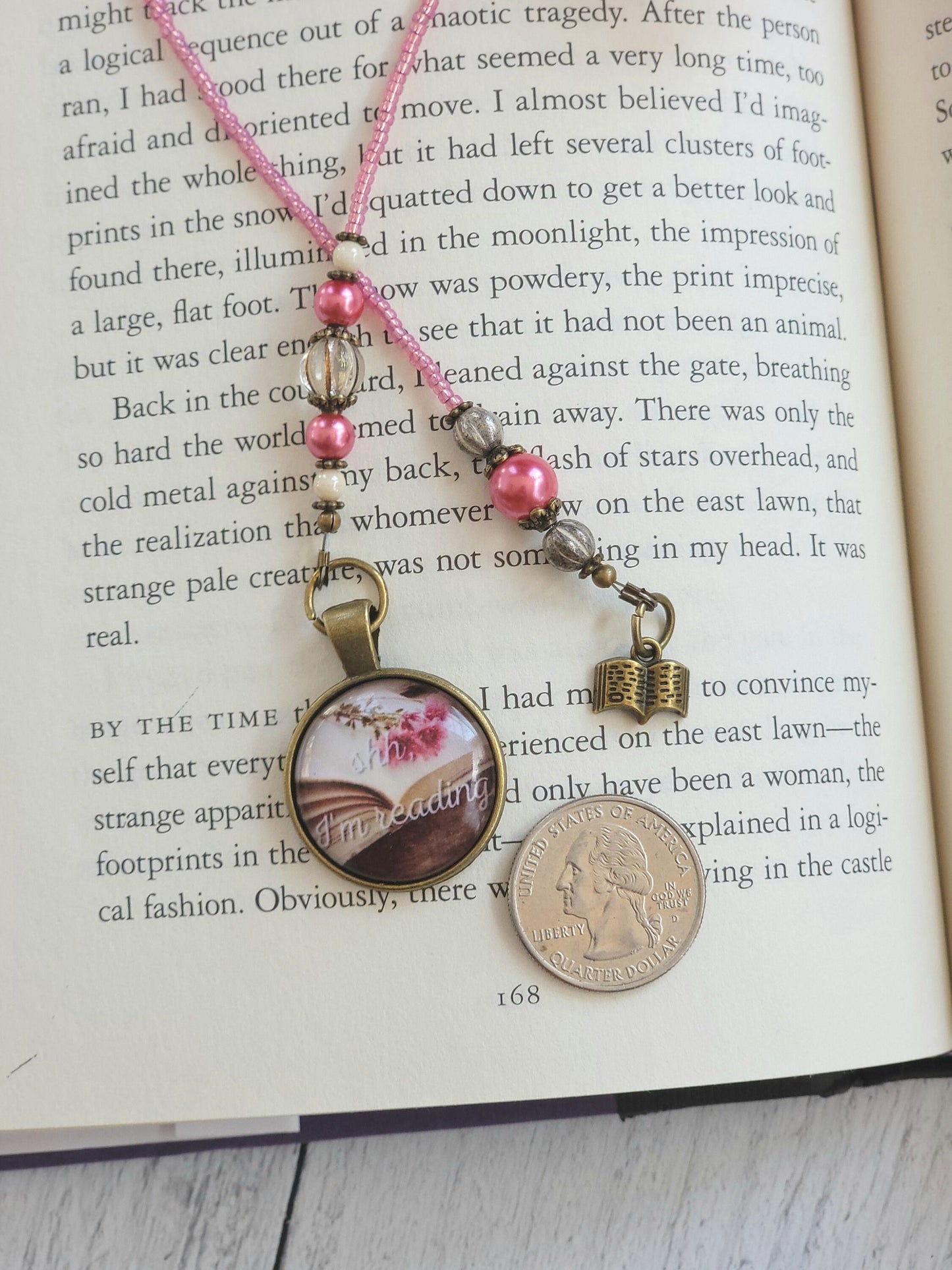 Beaded Bookmark with Bronze Plated Vintage Style Details, Bookworm Gift